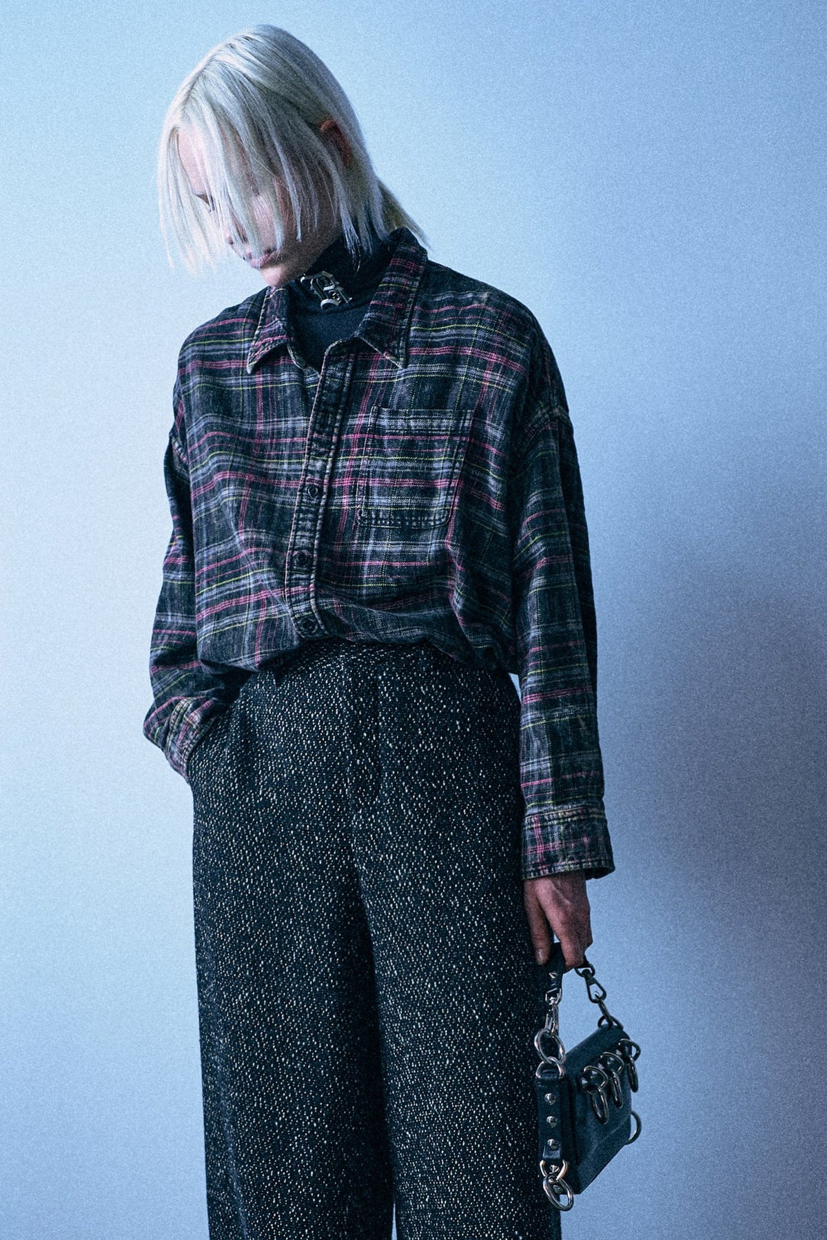 Drop Neck Shirt - Black Pink Plaid - R13