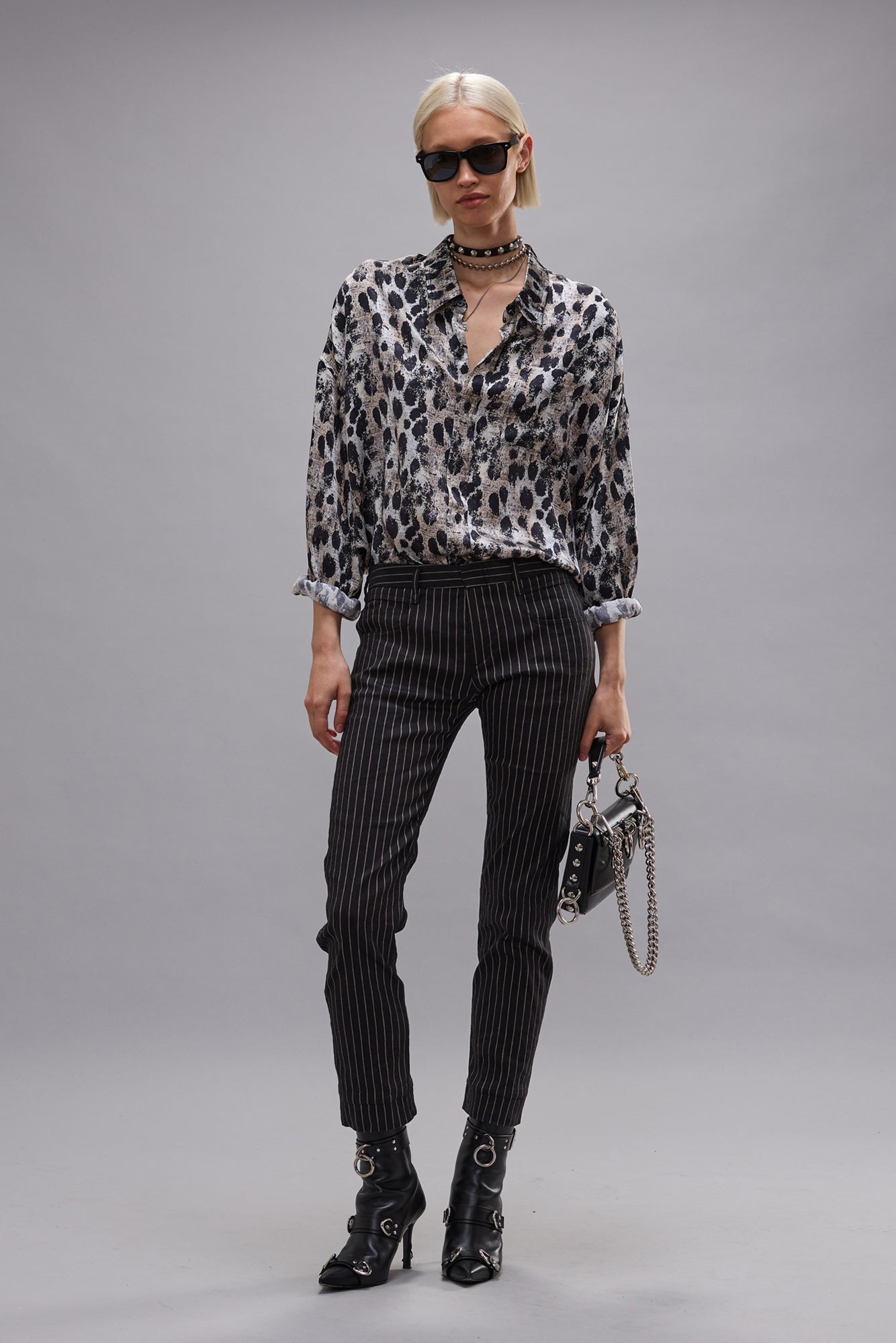 DROP NECK SHIRT - BLACK SILVER LEOPARD - R13