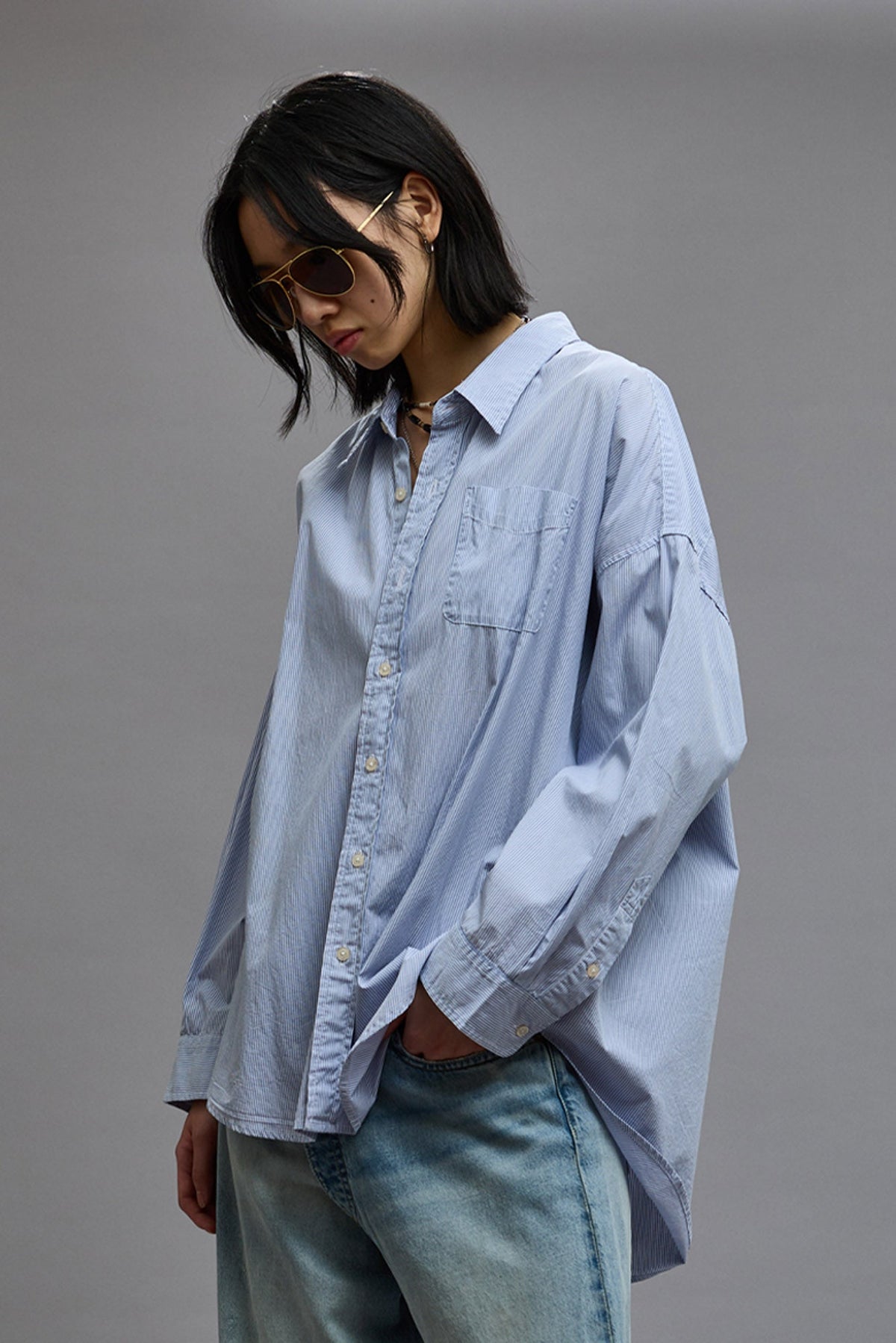 Drop Neck Shirt Blue Stripe