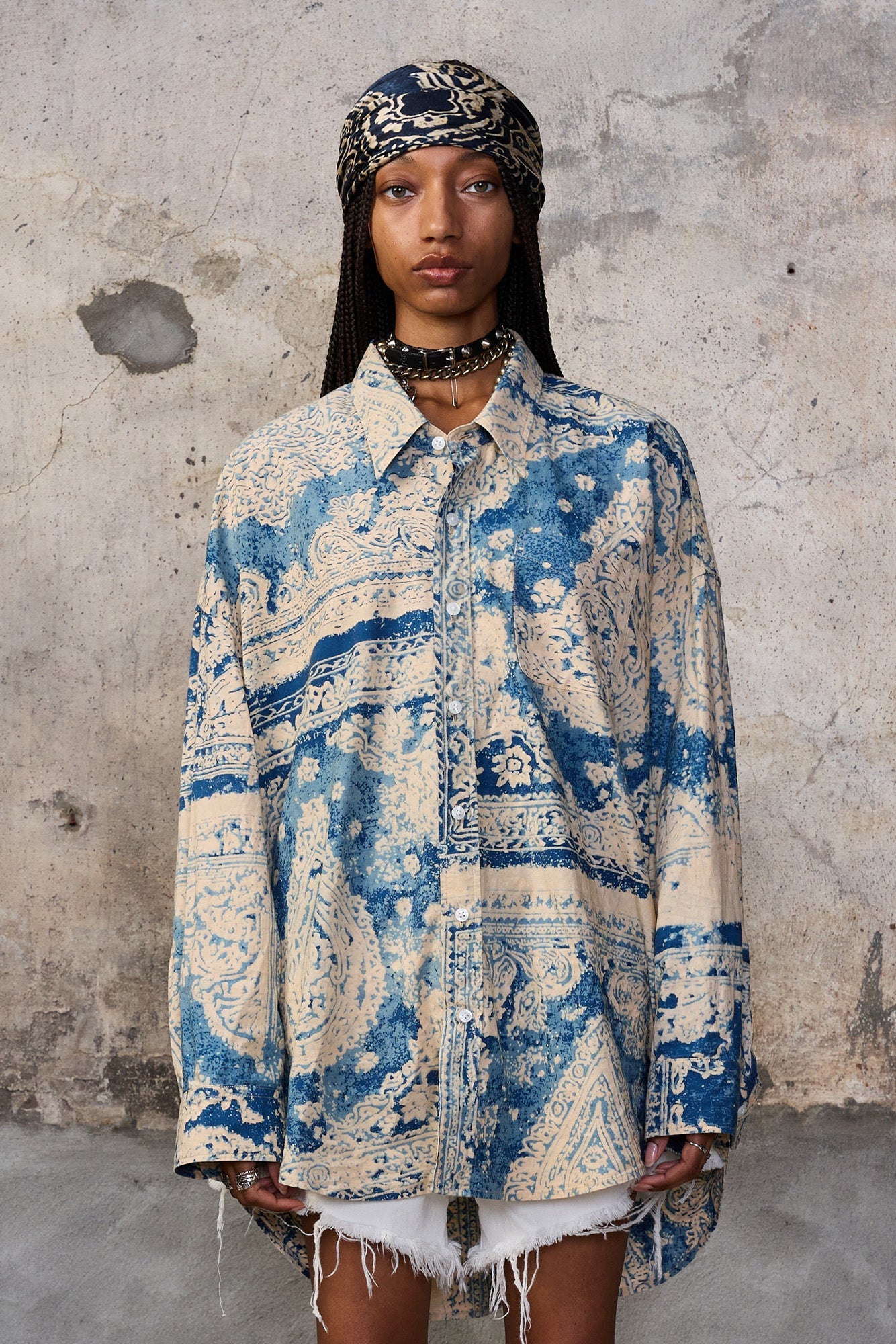 Drop Neck Shirt - Blue Four Bandana Print - R13