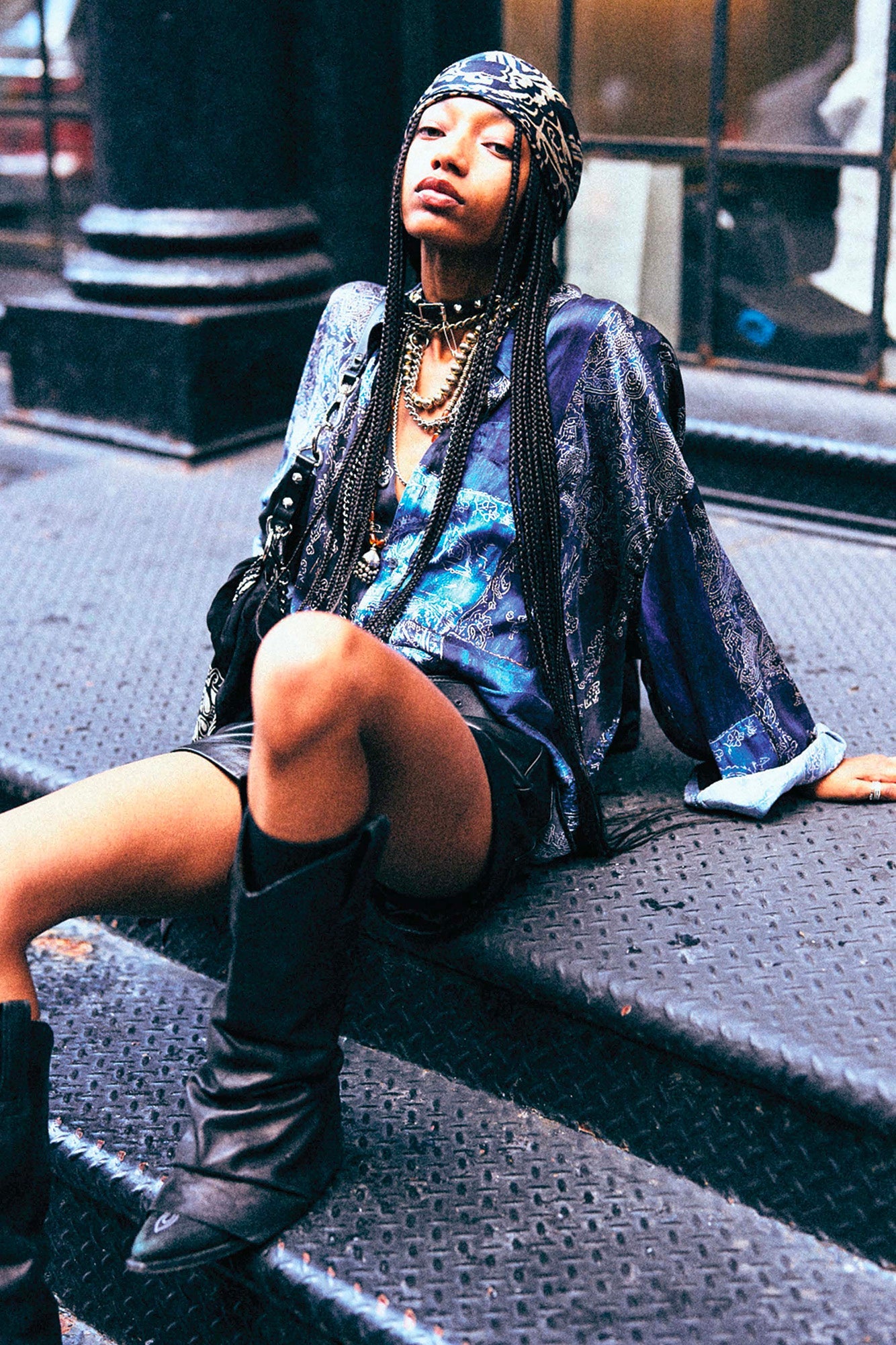 DROP NECK SHIRT - BLUE MULTI BANDANA PRINT - R13