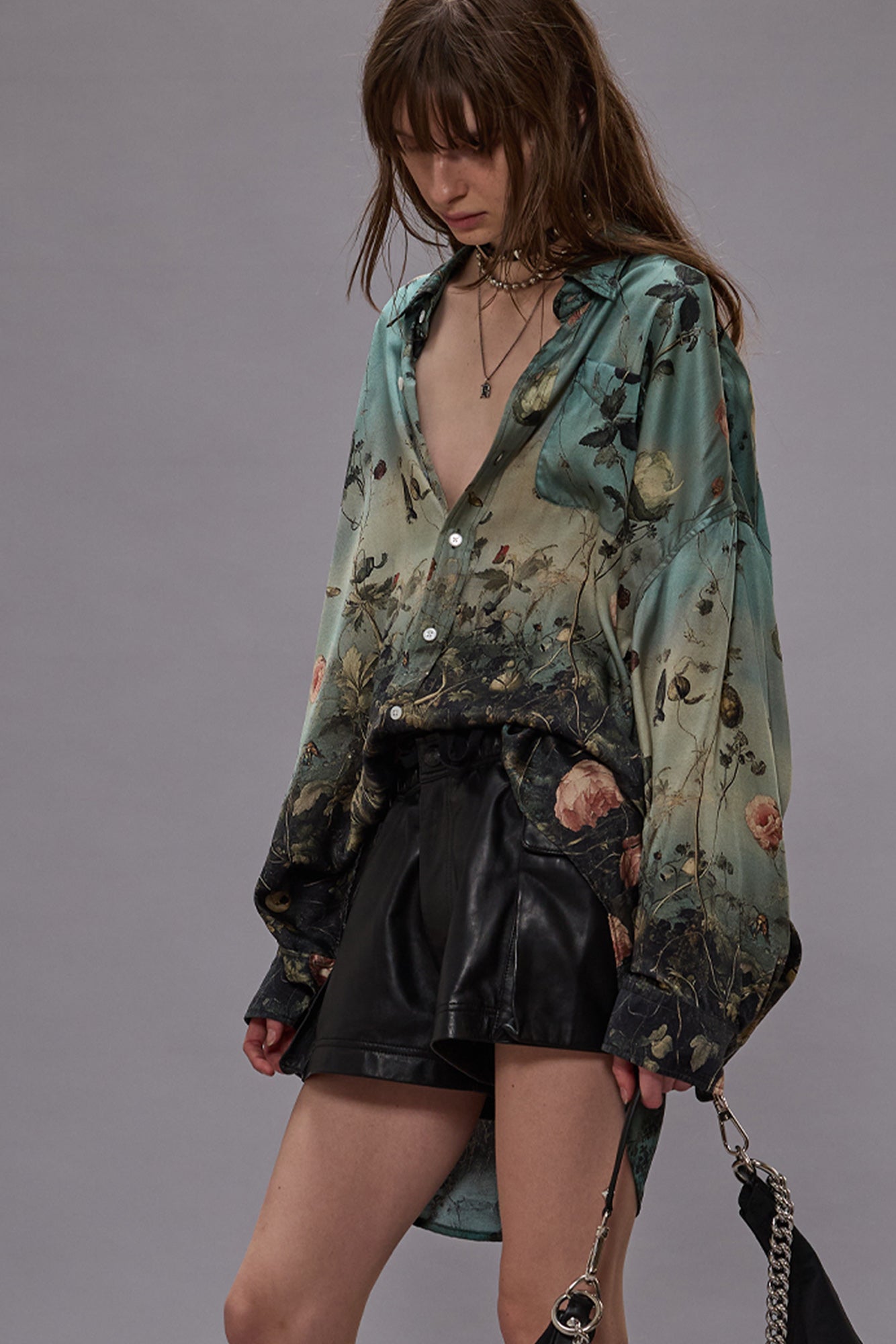 DROP NECK SHIRT - DIPPED BLACK TURQUOISE FLORAL - R13