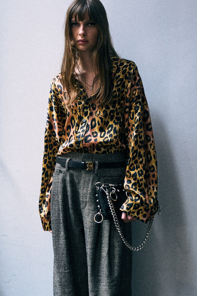 Drop Neck Shirt - Light Brown Pink Leopard