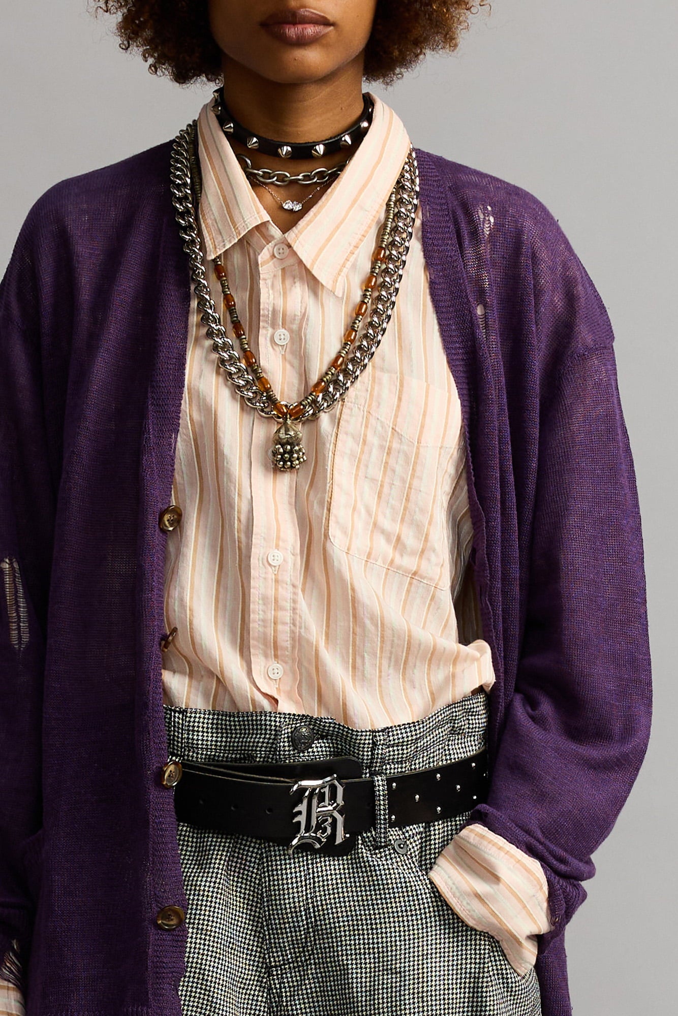 Drop Neck Shirt - Light Pink Stripe - R13
