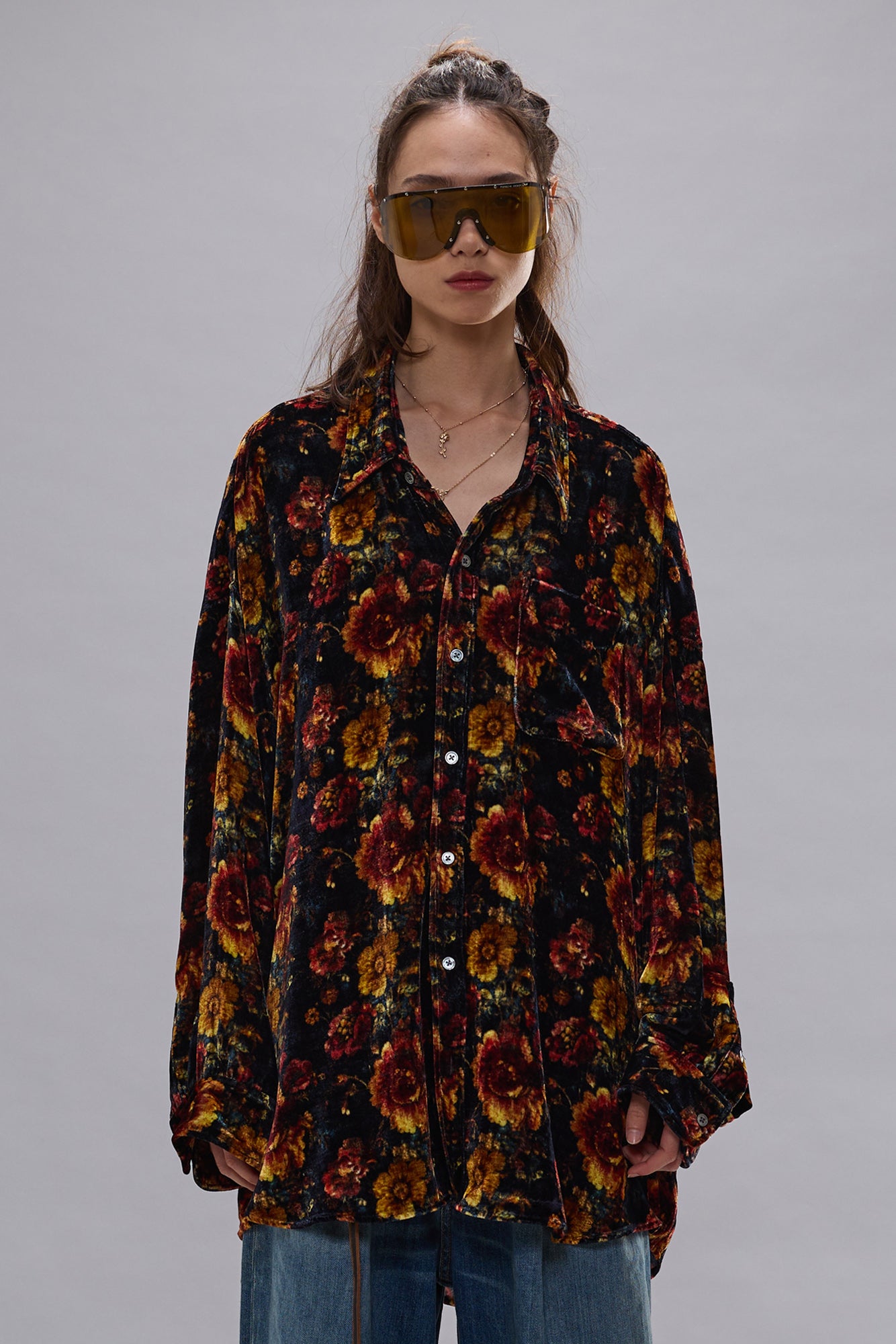 DROP NECK SHIRT - ORANGE MULTI FLORAL - R13