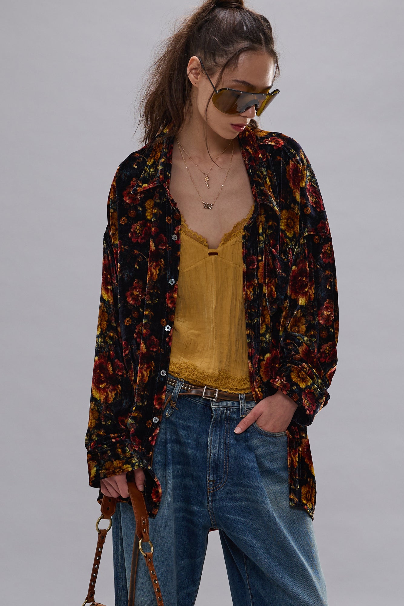 DROP NECK SHIRT - ORANGE MULTI FLORAL - R13