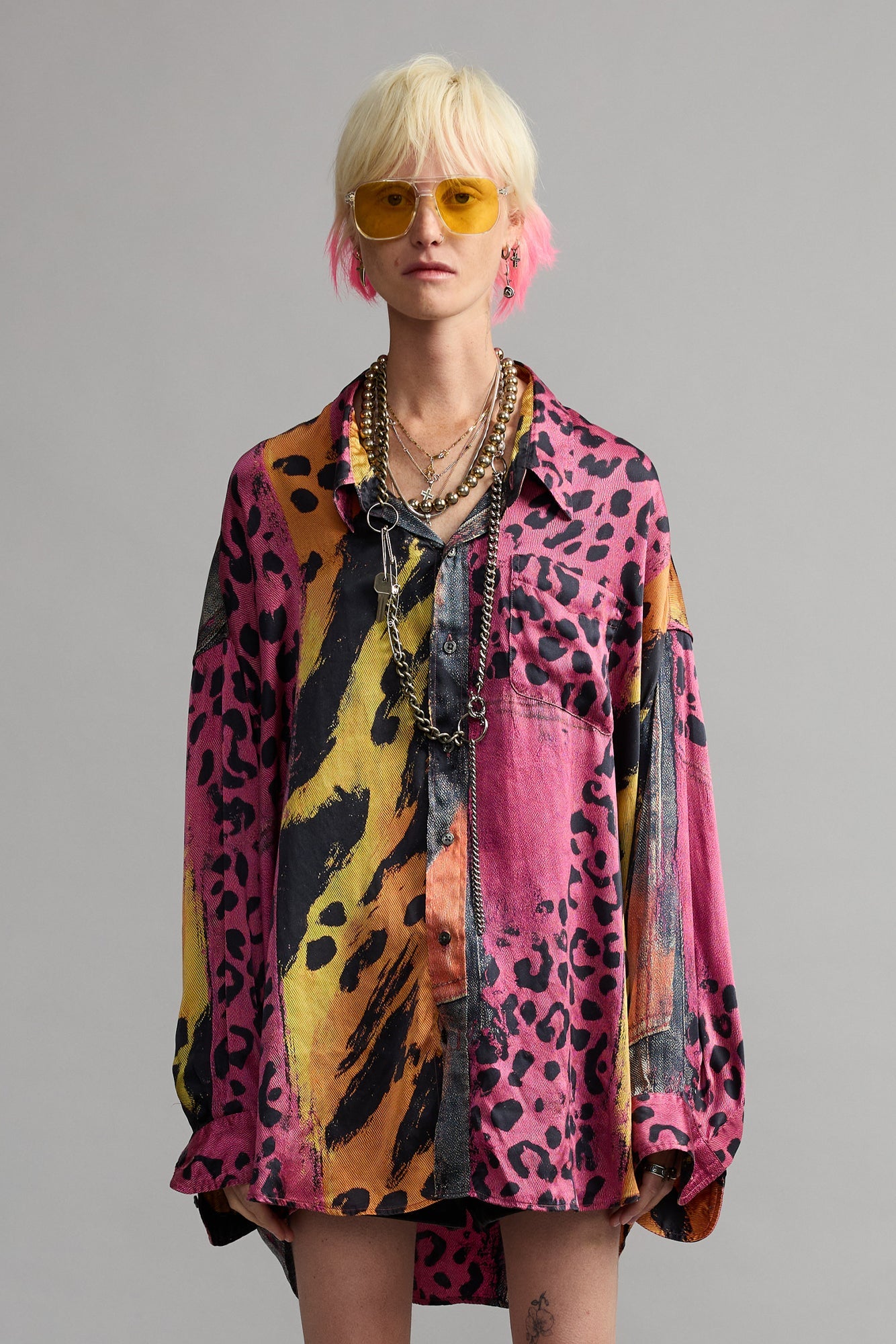Drop Neck Shirt - Pink And Orange Multicolor - R13