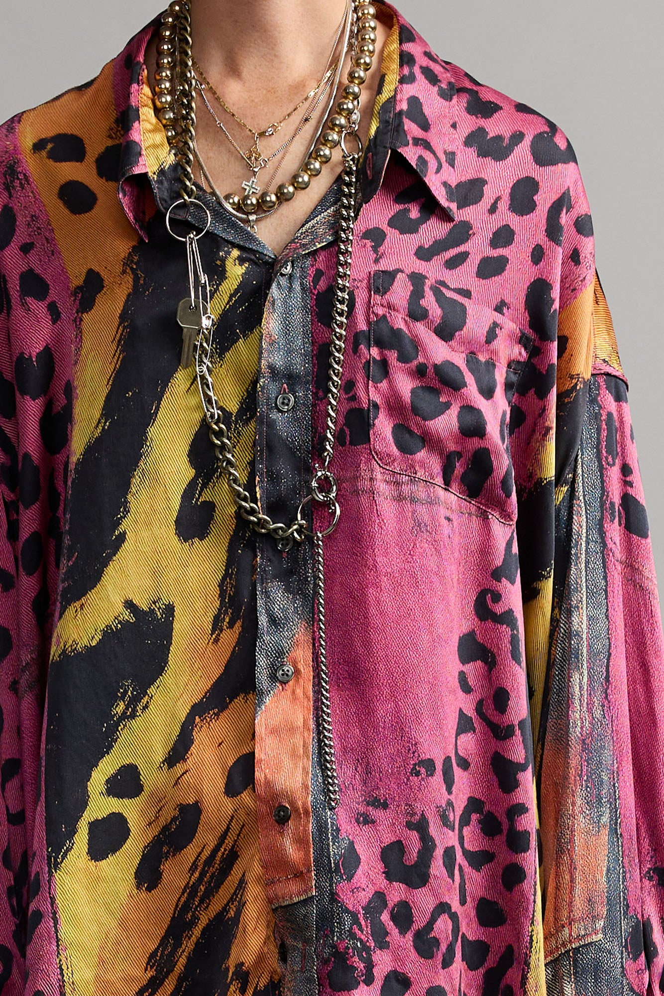 Drop Neck Shirt - Pink And Orange Multicolor - R13