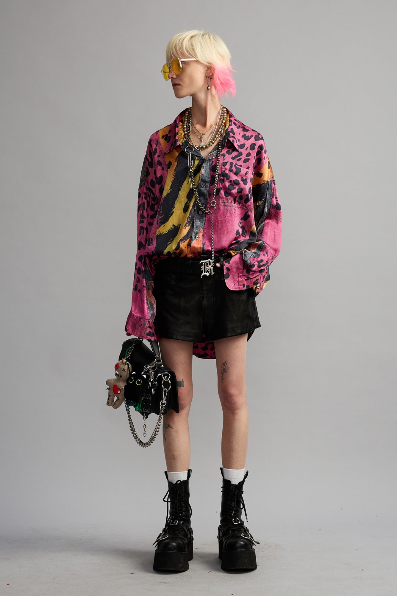 Drop Neck Shirt - Pink And Orange Multicolor - R13