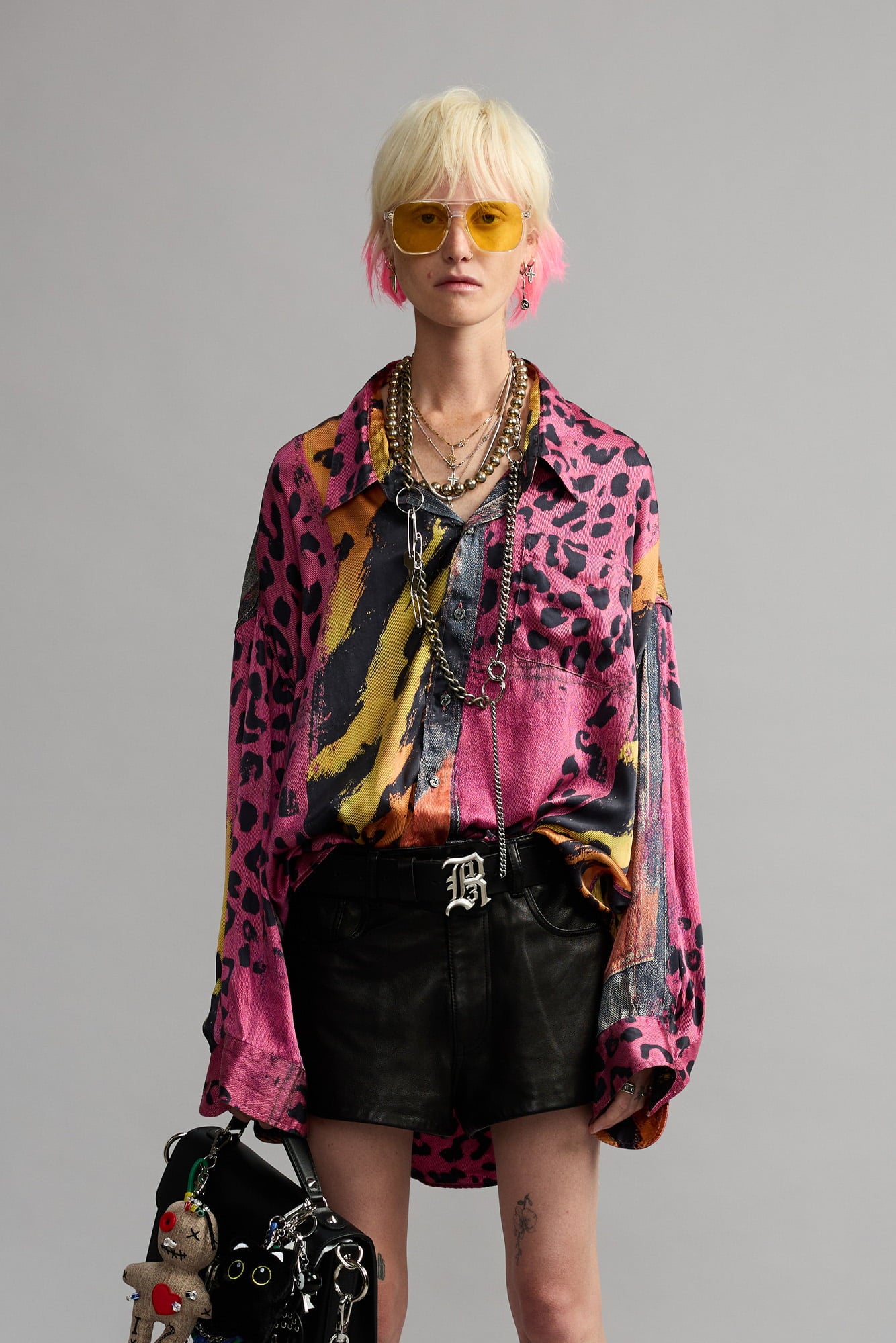 Drop Neck Shirt - Pink And Orange Multicolor - R13