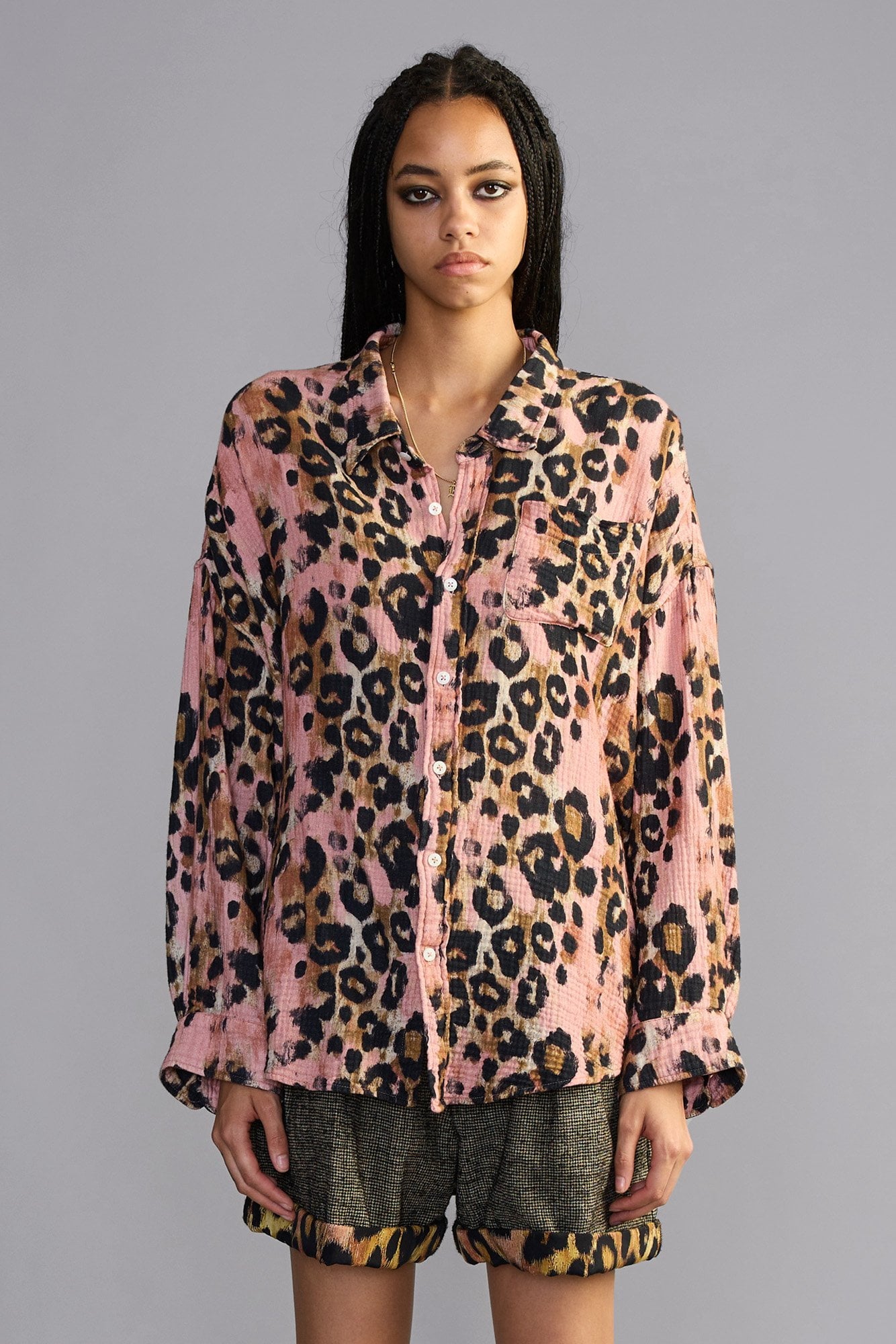Drop Neck Shirt - Pink Leopard - R13