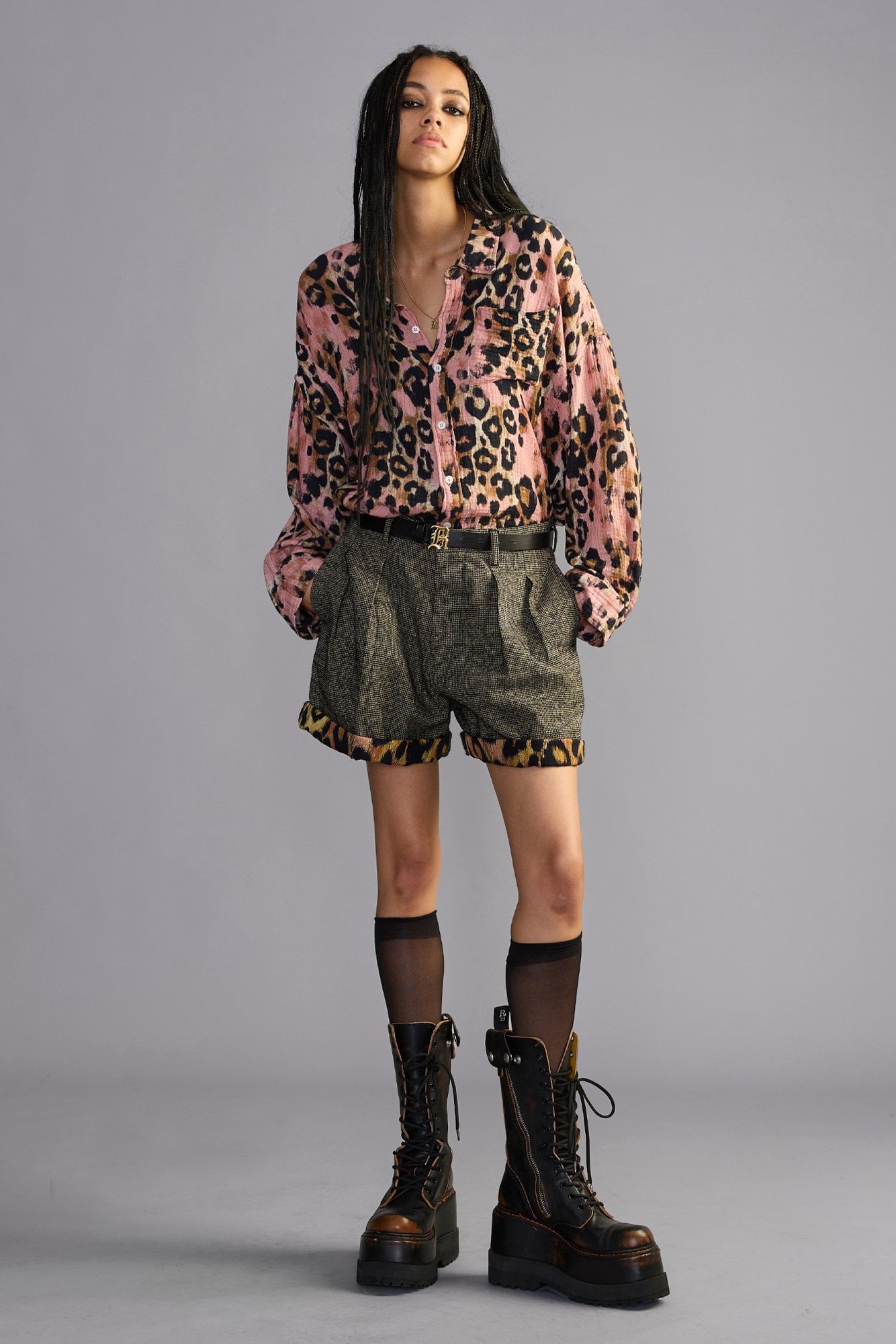 Drop Neck Shirt - Pink Leopard - R13