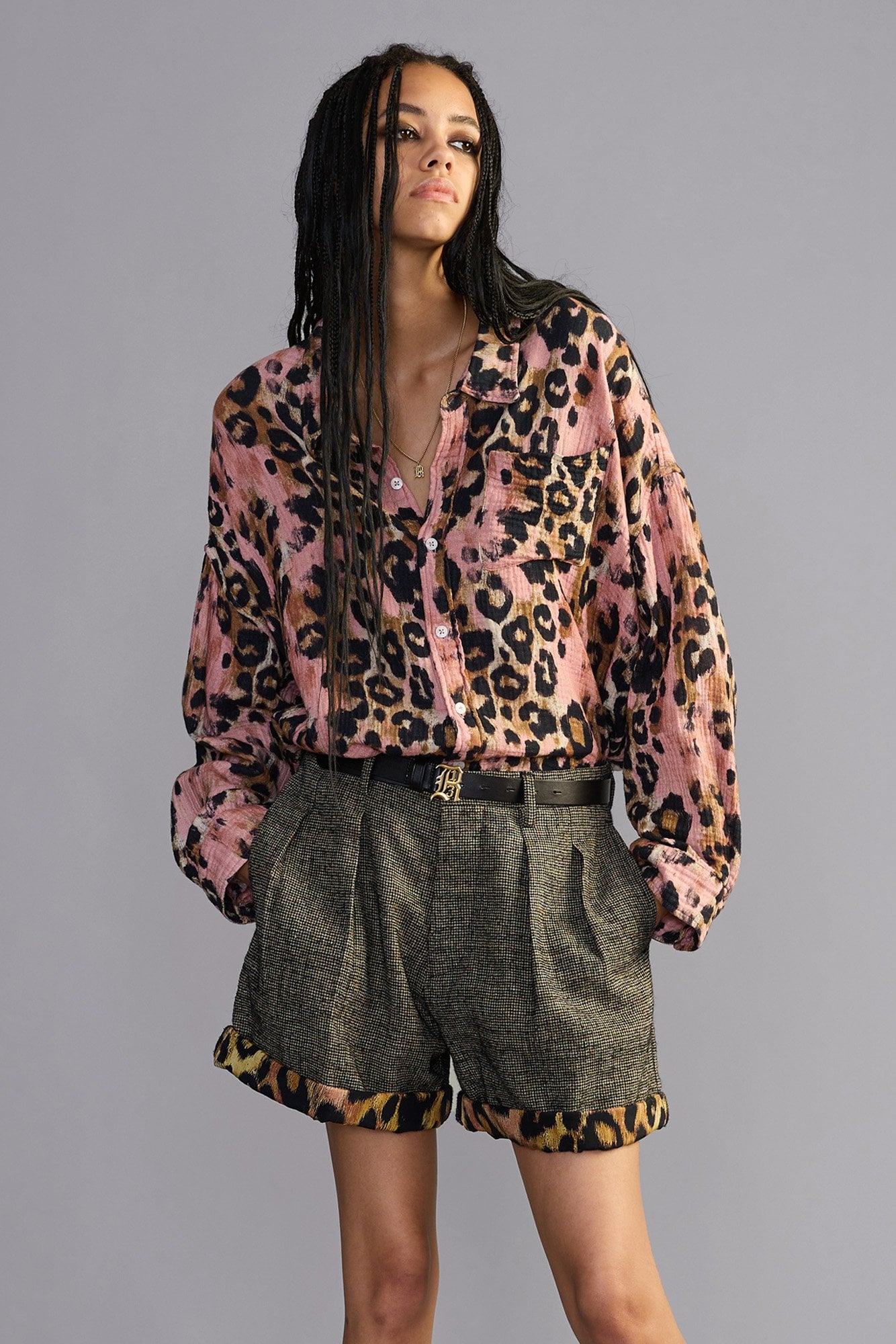 Drop Neck Shirt - Pink Leopard - R13