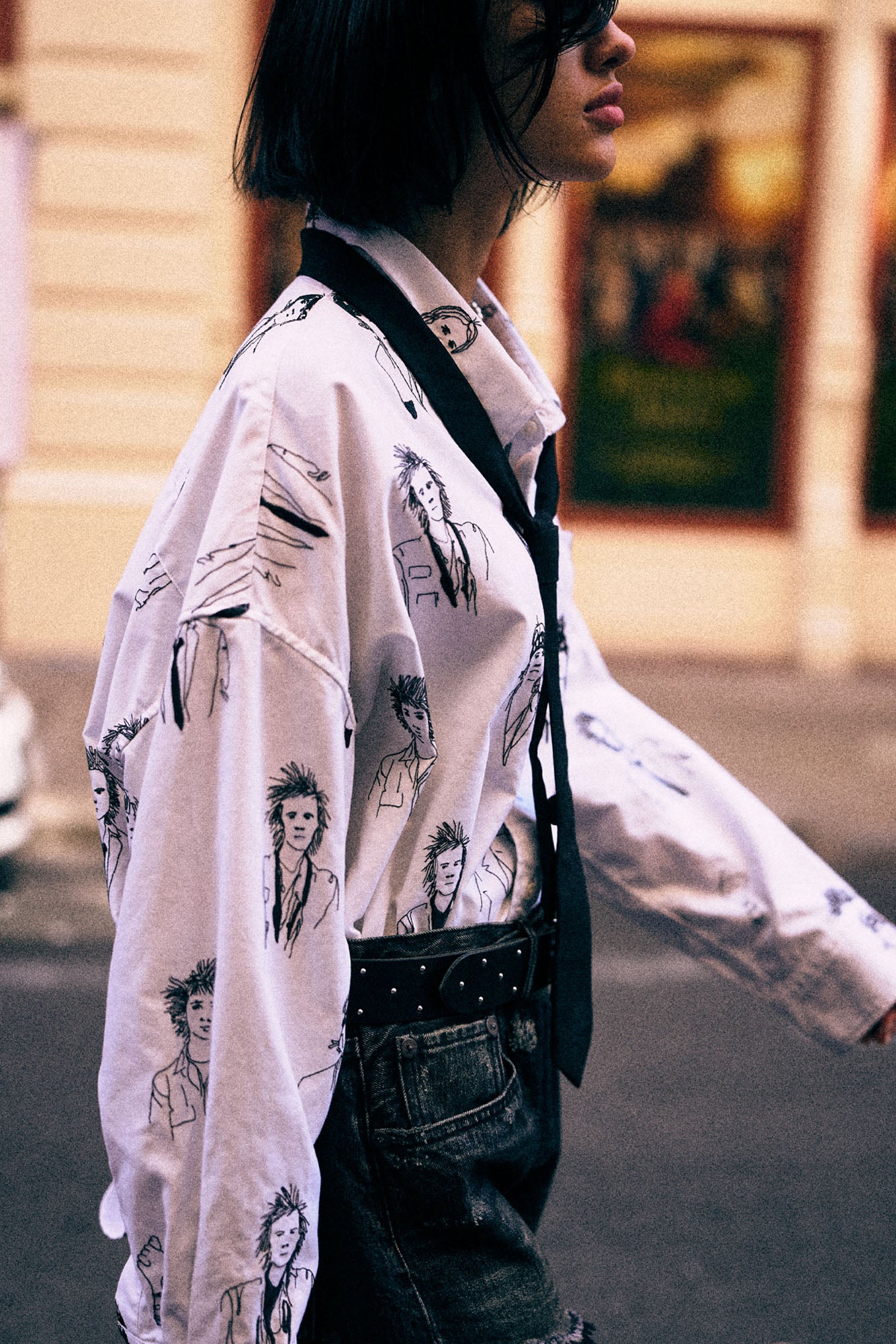 Drop Neck Shirt - Punk Embroidery On White - R13