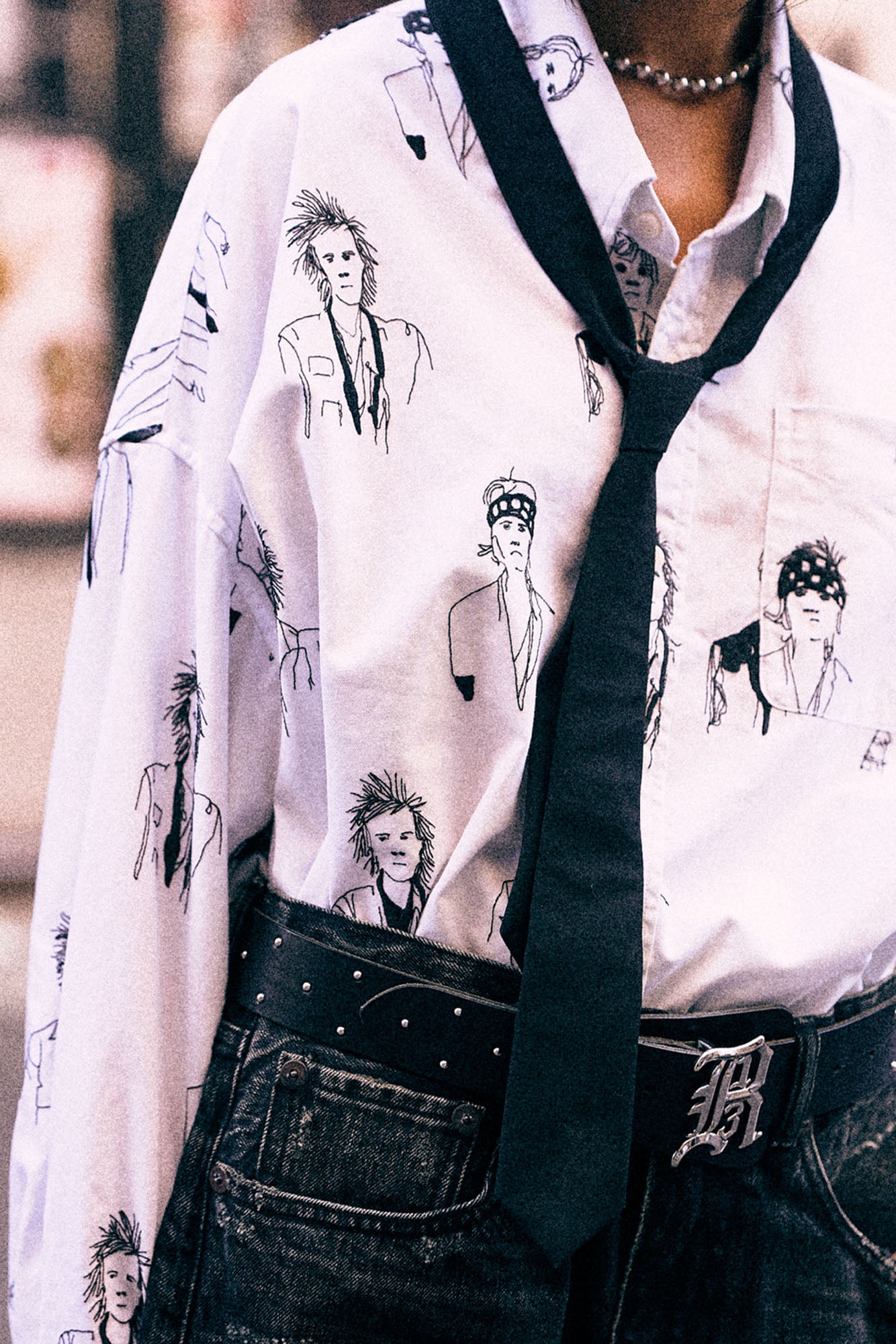 Drop Neck Shirt - Punk Embroidery On White - R13