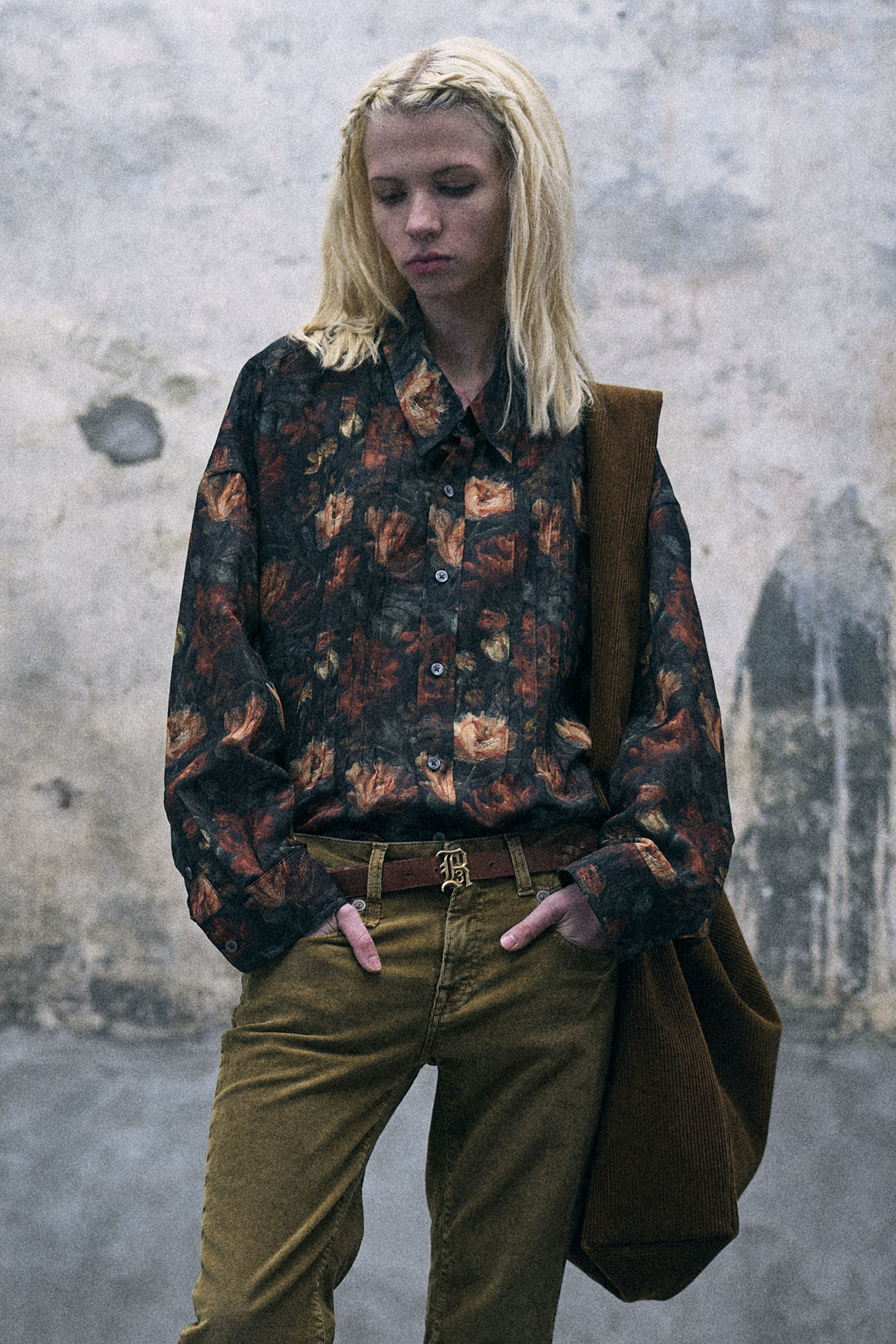 Drop Neck Shirt - Red Black Large Floral