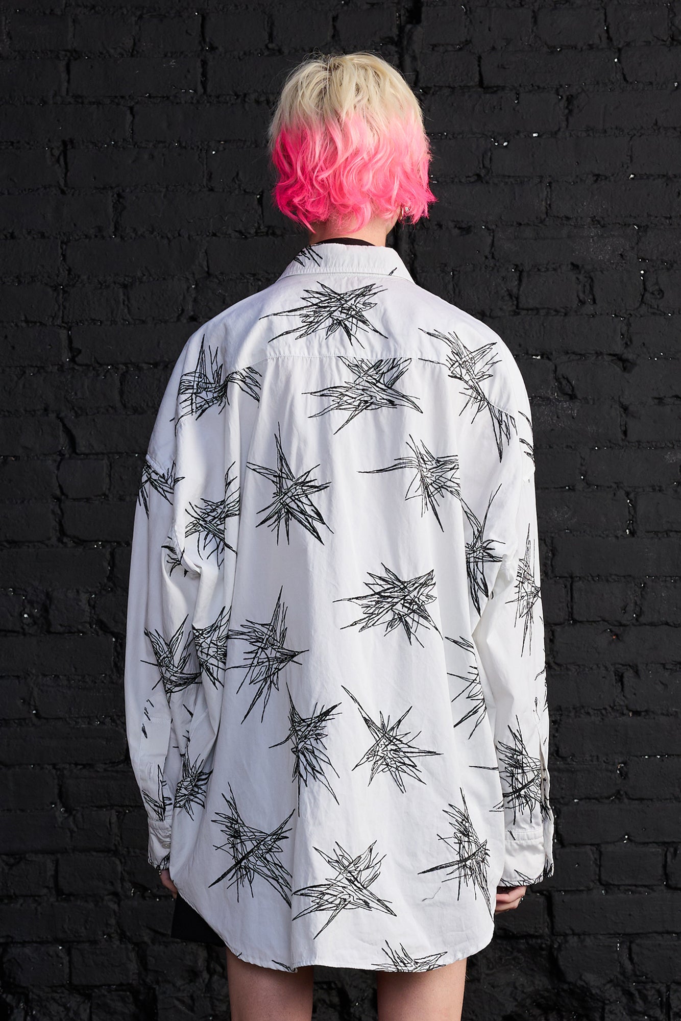 Drop Neck Shirt - White With Black Embroidery - R13
