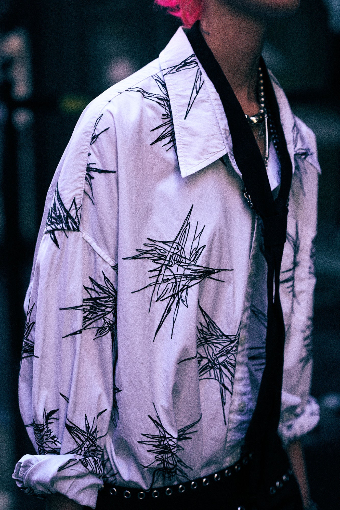 Drop Neck Shirt - White With Black Embroidery - R13