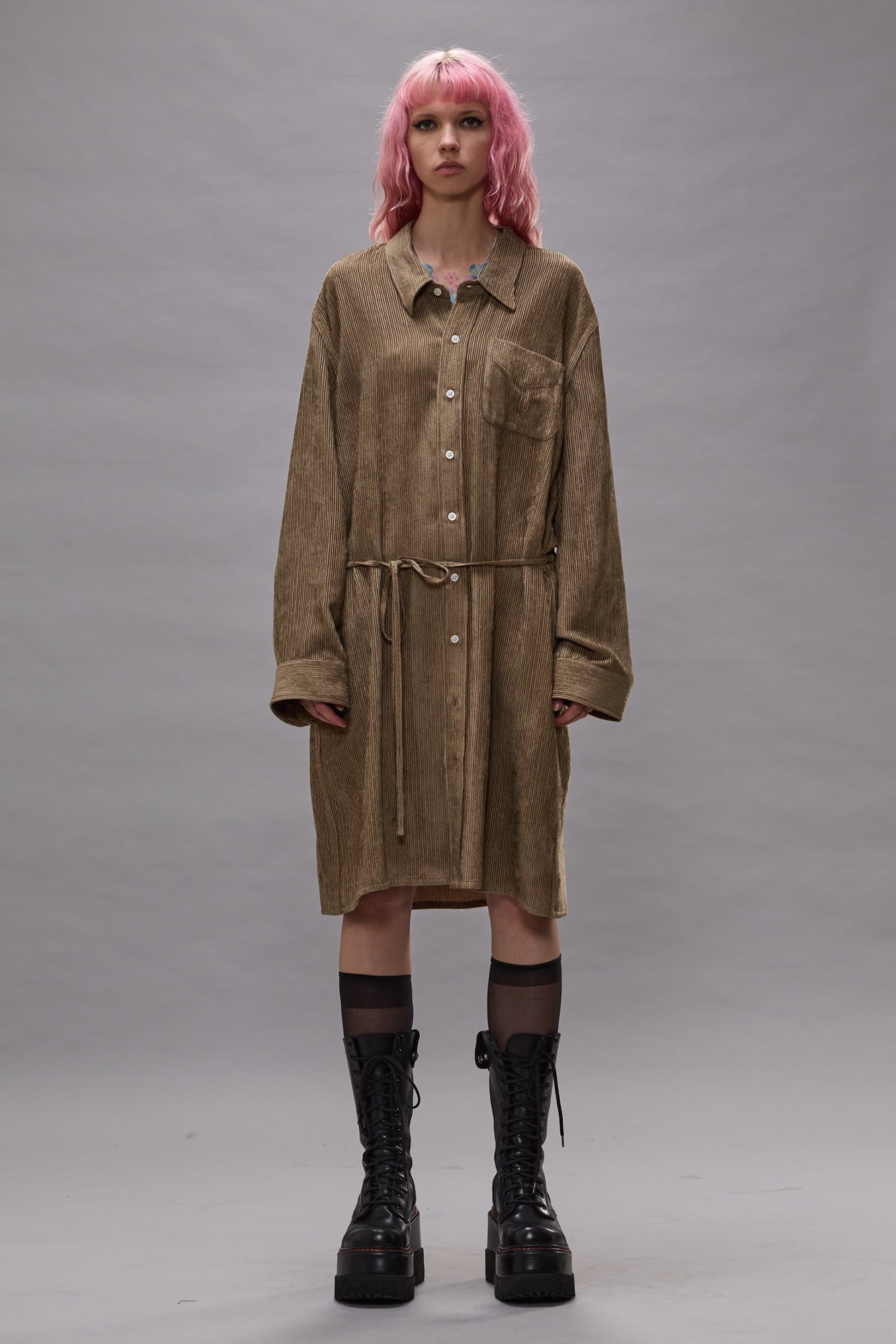 Drop Neck Shirtdress - Dusty Khaki - R13