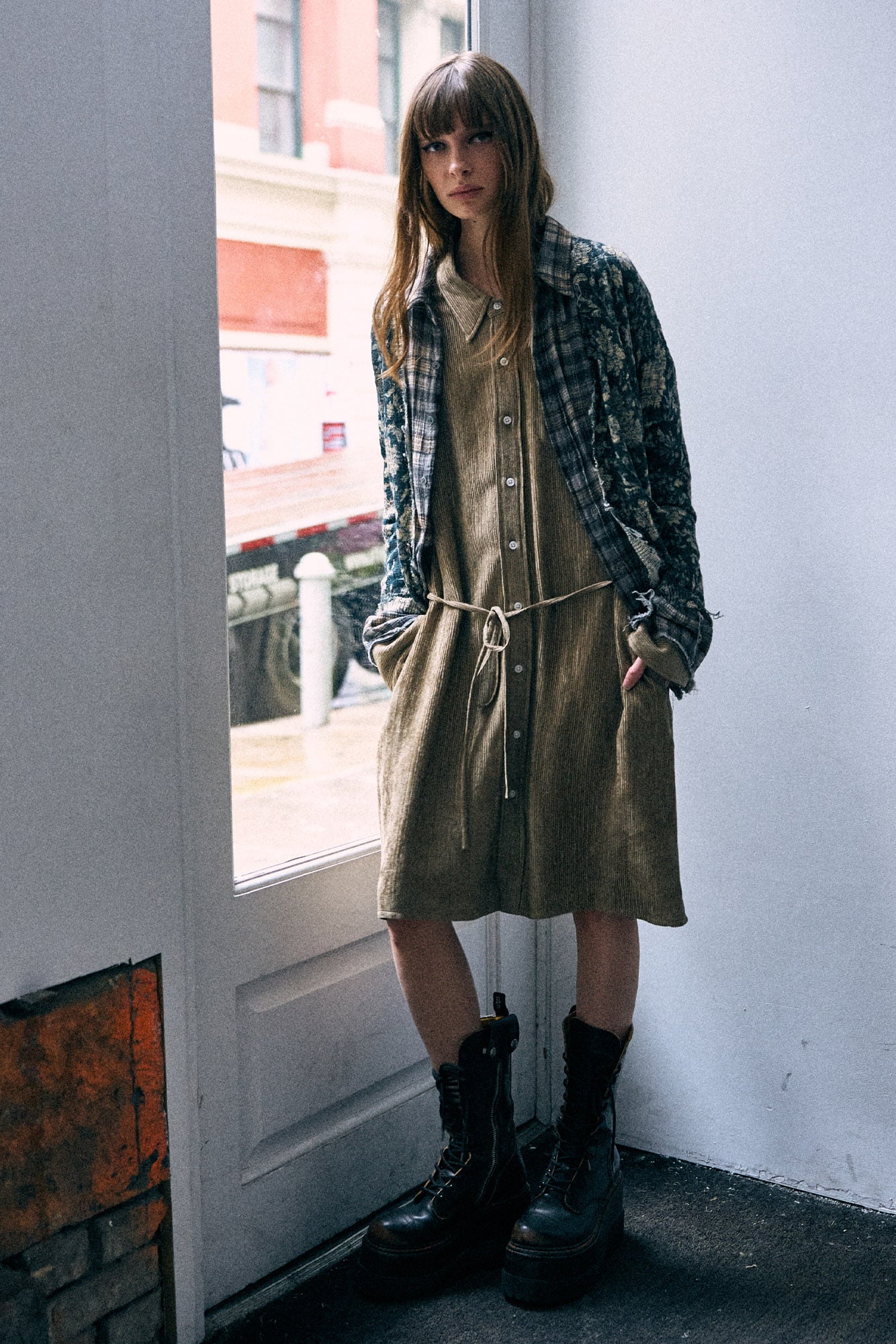 Drop Neck Shirtdress - Dusty Khaki - R13