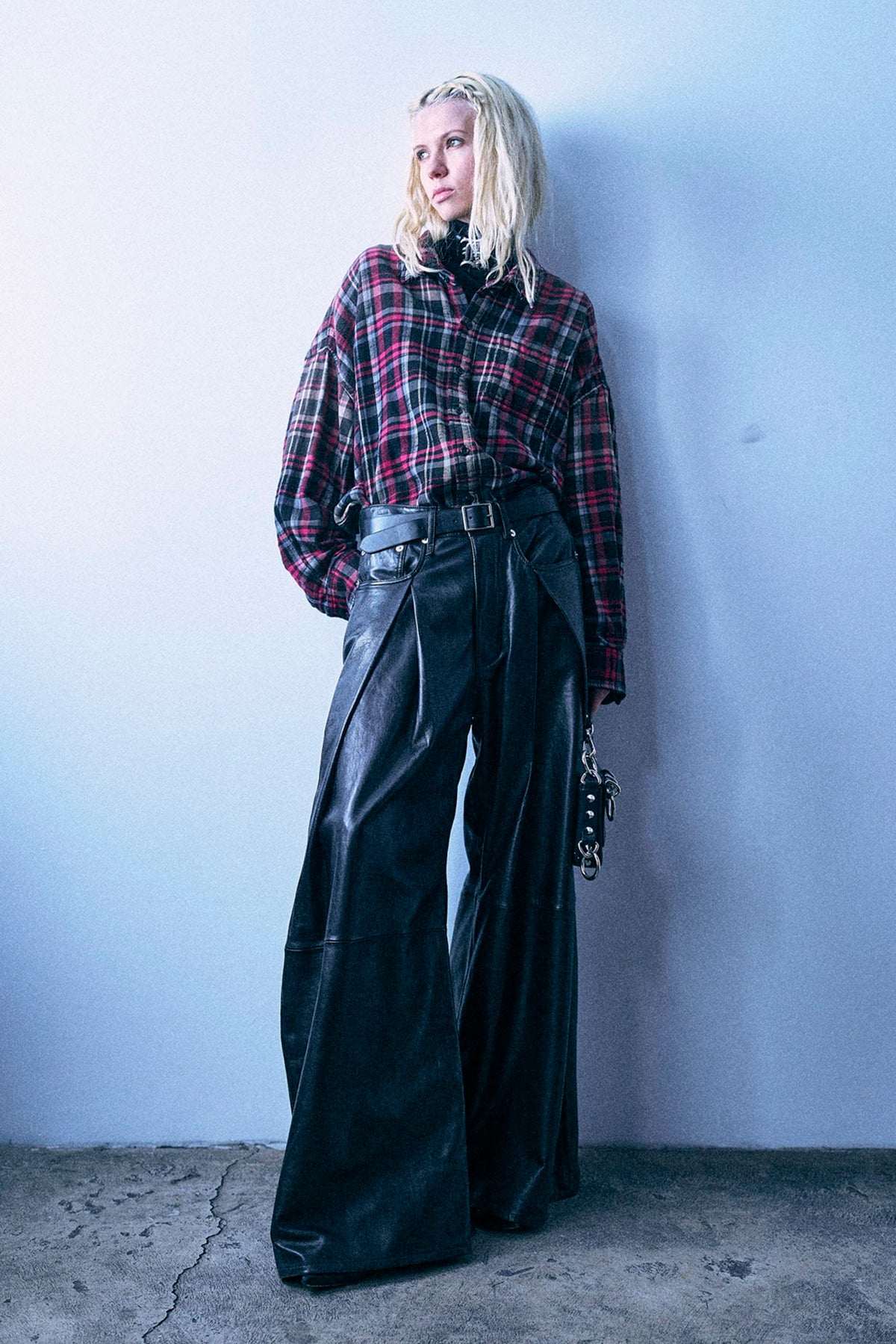 Drop Neck Workshirt - Black Fuchsia Plaid - R13