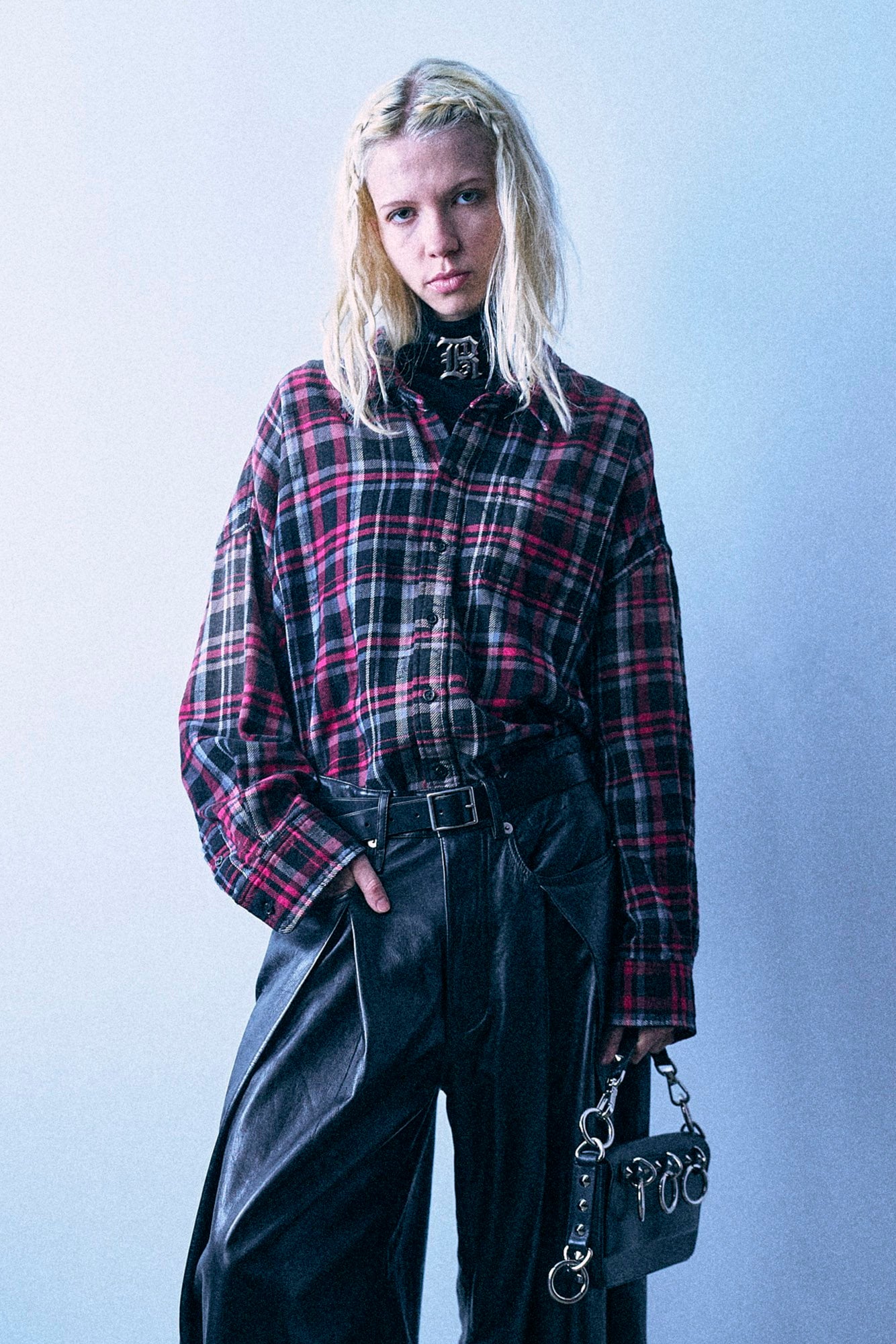 Drop Neck Workshirt - Black Fuchsia Plaid