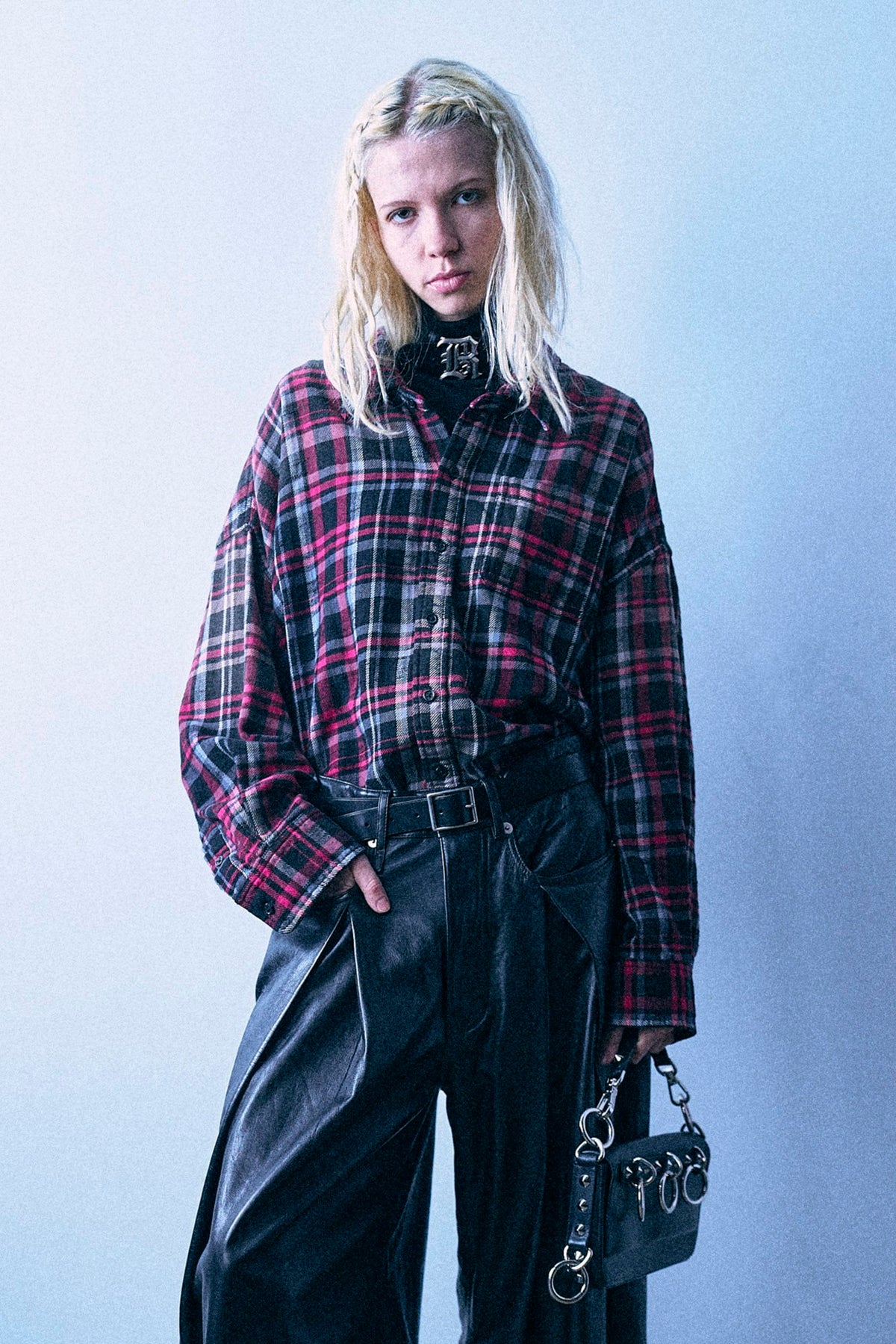 Drop Neck Workshirt - Black Fuchsia Plaid - R13