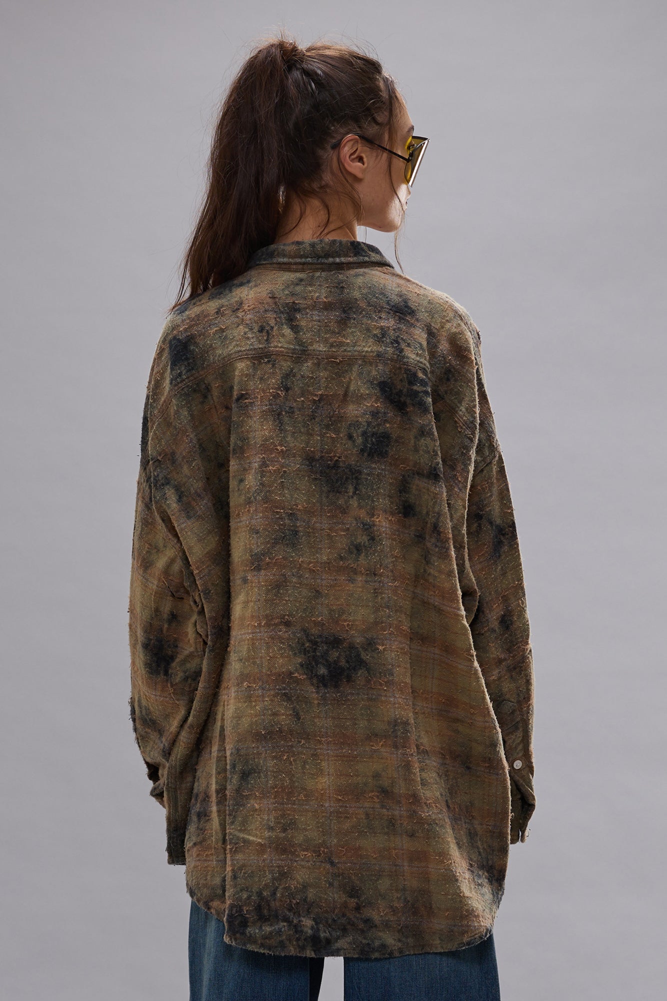 DROP NECK WORKSHIRT - BLEACHED ORANGE GREEN PLAID - R13