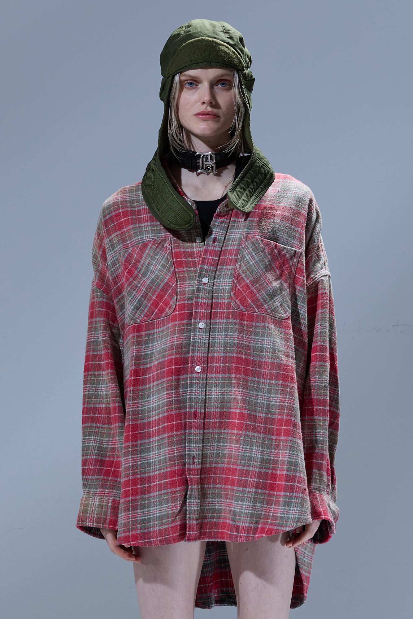 DROP NECK WORKSHIRT - PINK / TEAL PLAID - R13