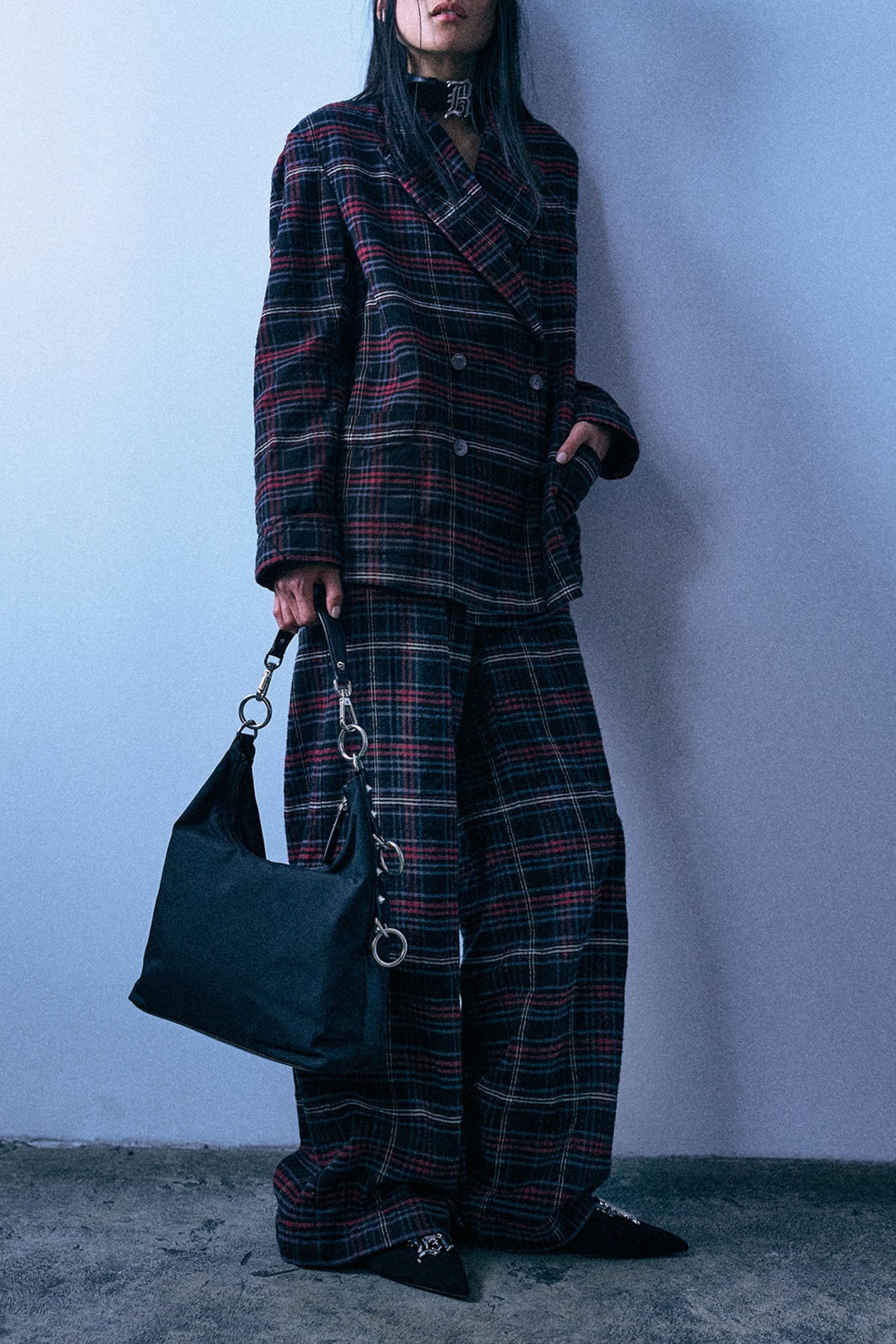 Elastic Waist D'Arcy Flare Pj Pant - Black Red Plaid