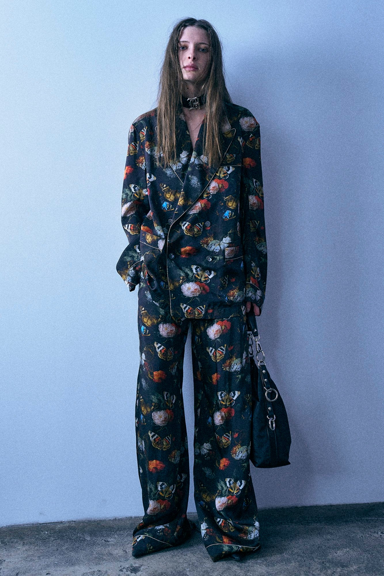 Elastic Waist Darcy Flare Pj Pant - Black And Red Multicolor Floral Butterfly