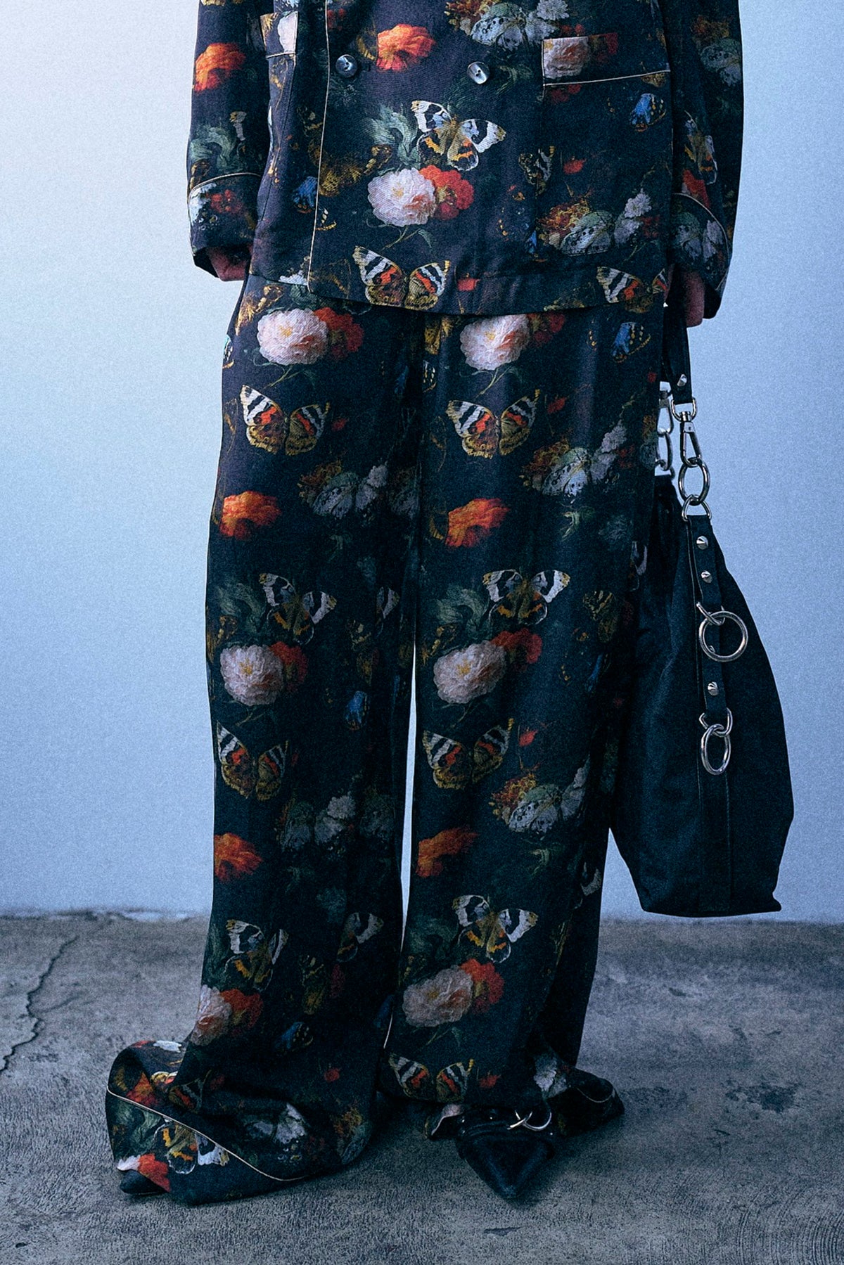 Elastic Waist Darcy Flare Pj Pant - Black And Red Multicolor Floral Butterfly - R13