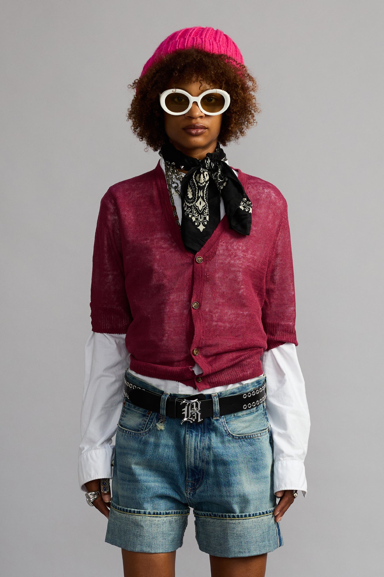 Elbow Sleeve Split Hem Cardigan - Plum Pink - R13