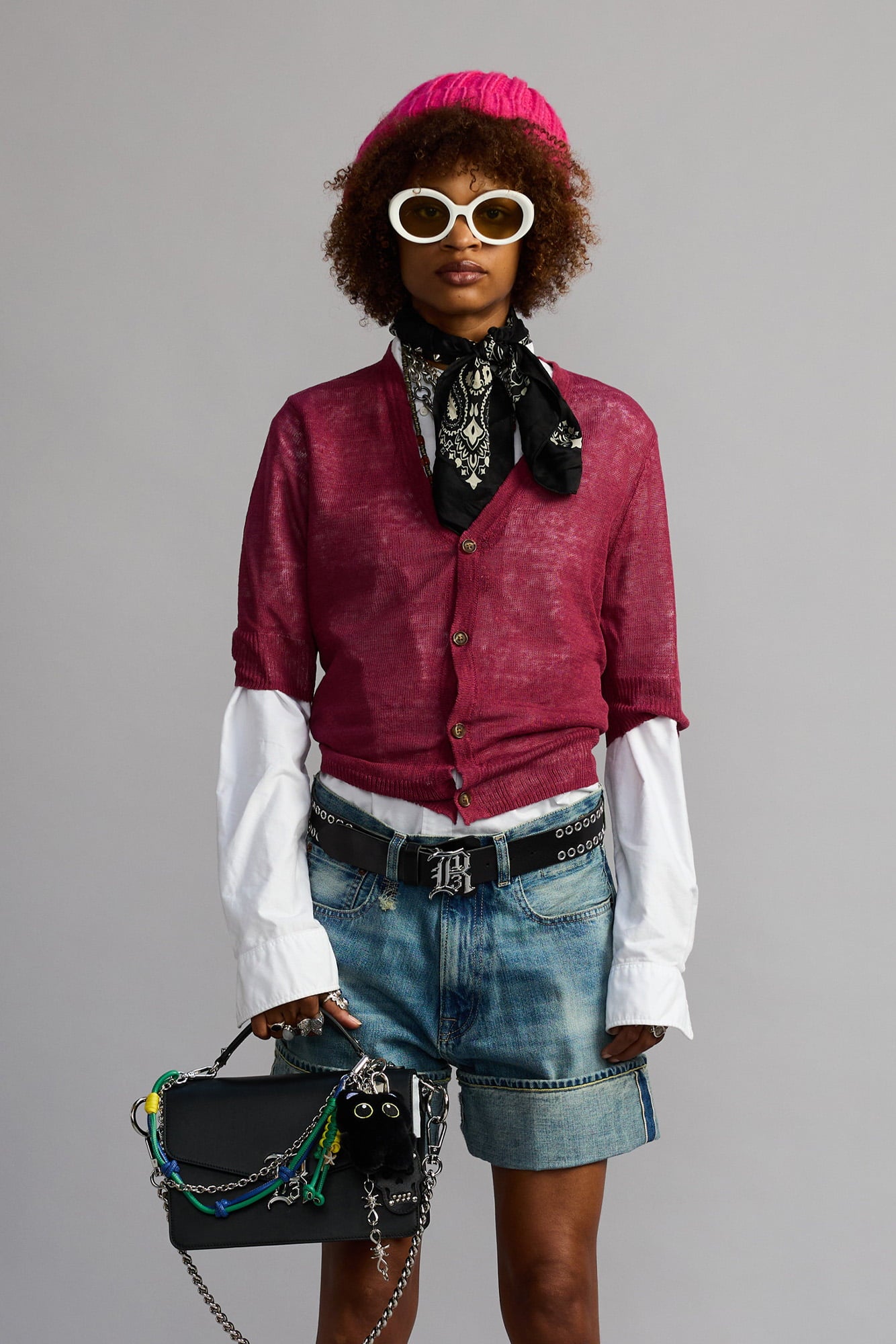 ELBOW SLEEVE SPLIT HEM CARDIGAN - PLUM PINK - R13