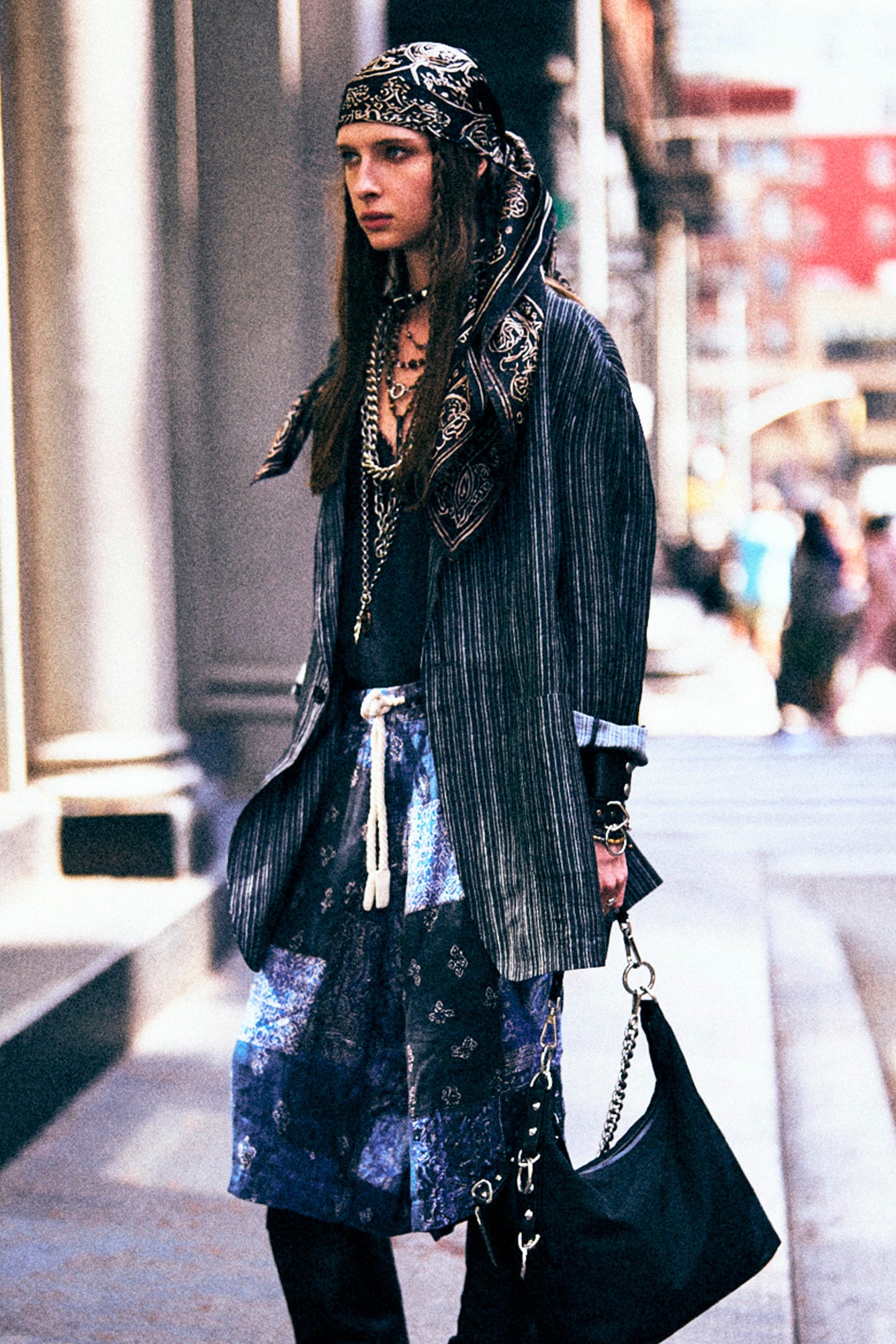 ELONGATED OVERSIZED RAGGED BLAZER - DARK GREY STRIPE - R13