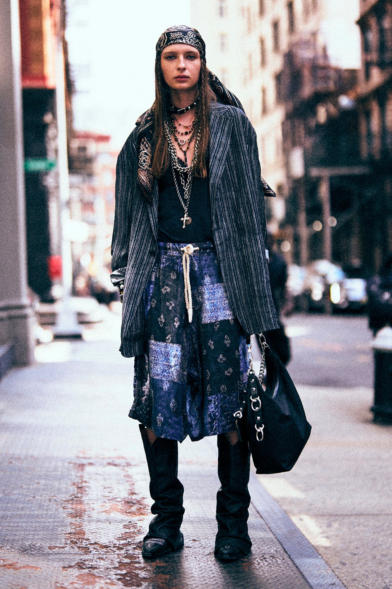 ELONGATED OVERSIZED RAGGED BLAZER - DARK GREY STRIPE - R13