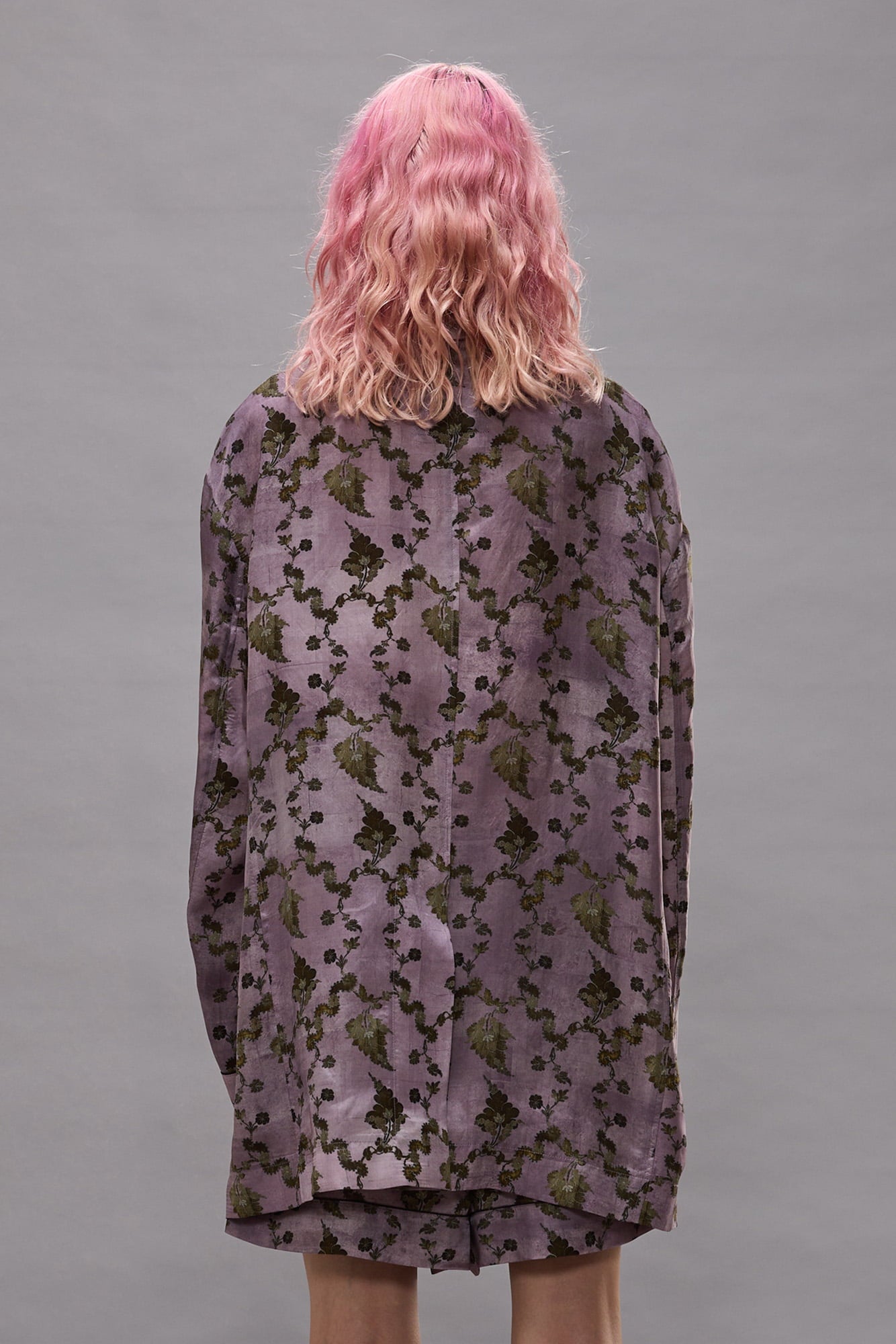 Elongated Ragged Blazer With Piping - Purple Floral - R13