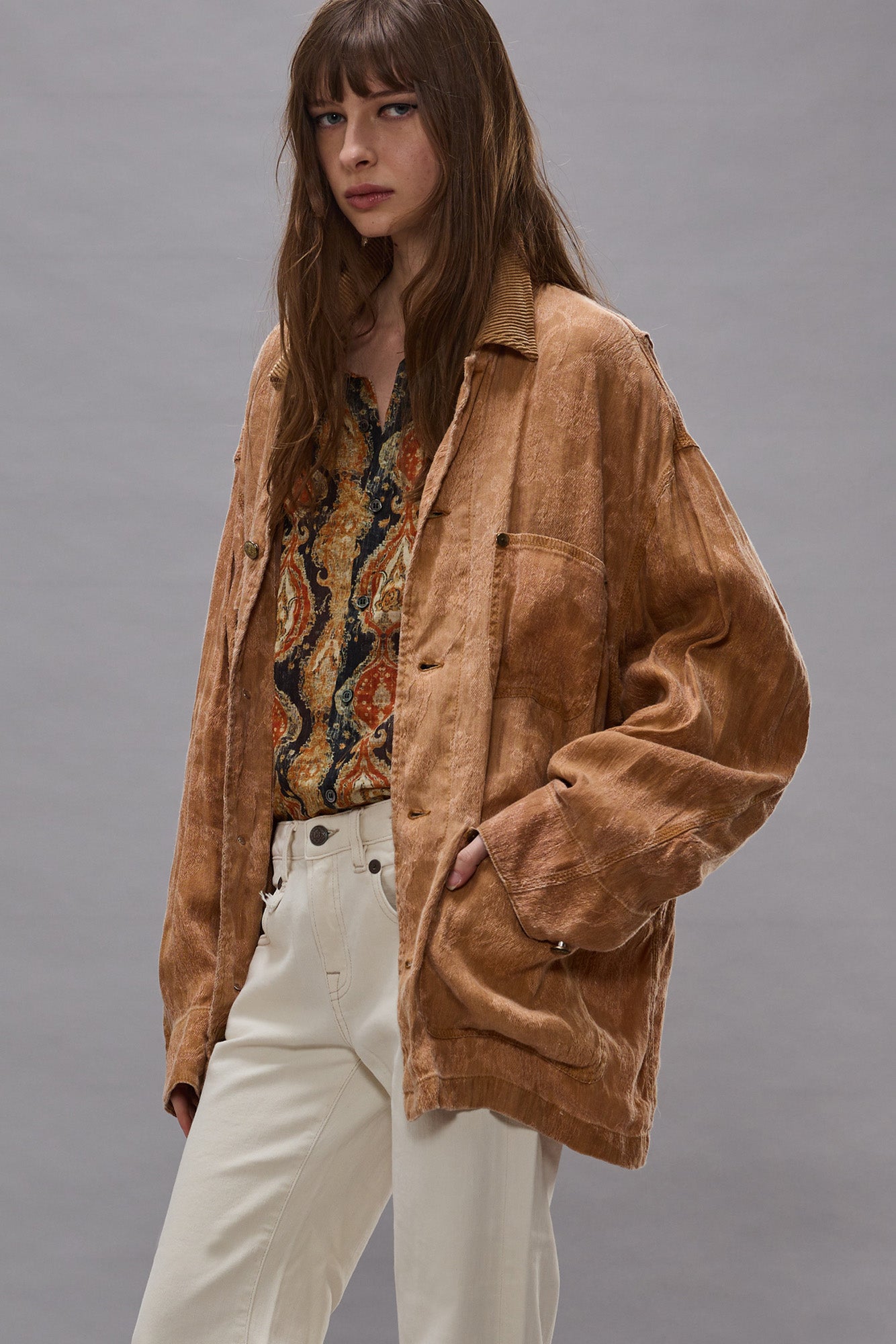 EVELYN CHORE JACKET - ORANGE FLORAL