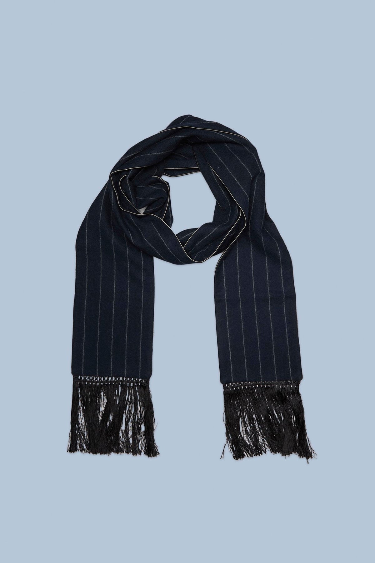 Extra Long Scarf With Piping - Navy And White Stripe - R13