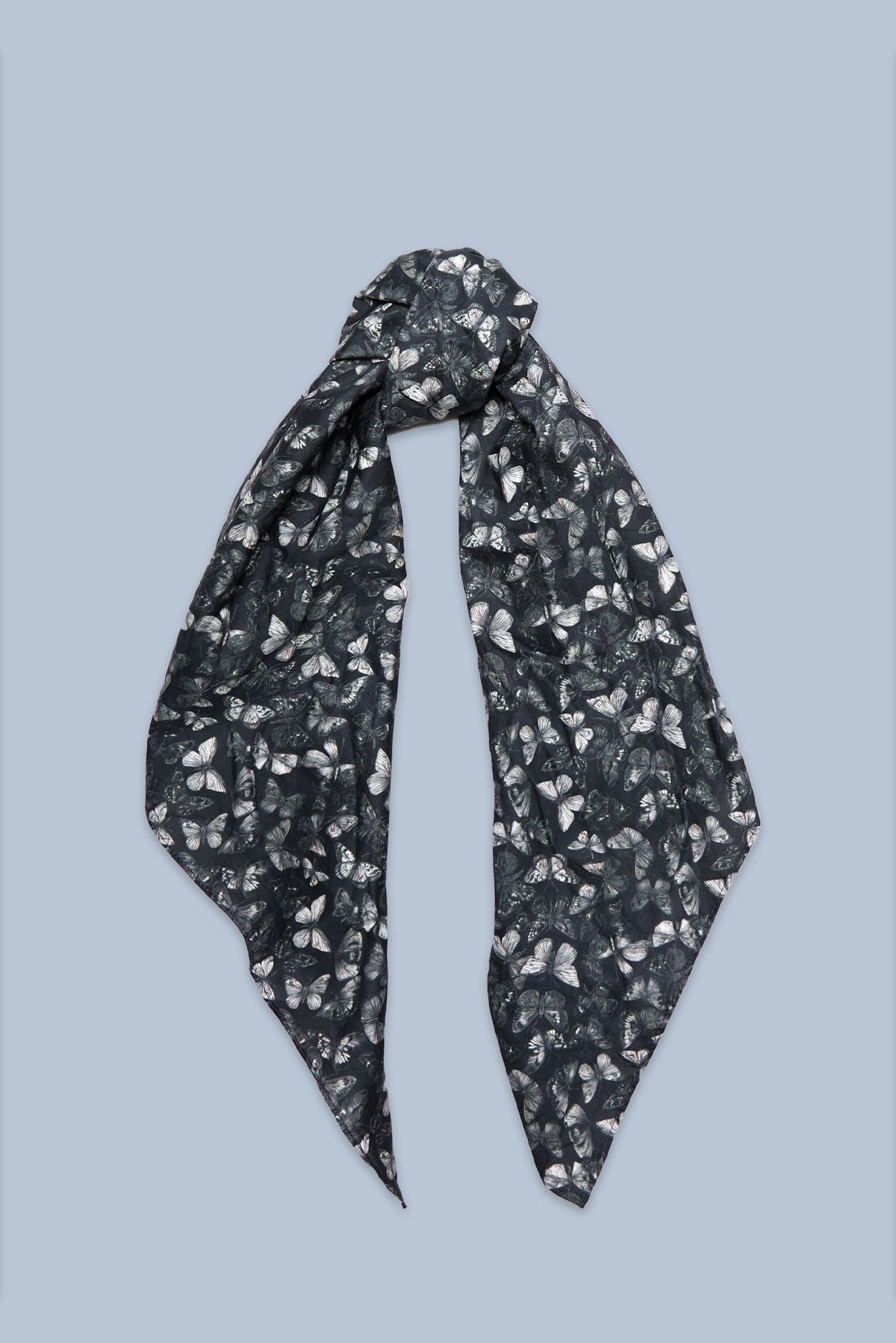 Folded Scarf - Black And White Small Butterfly - R13