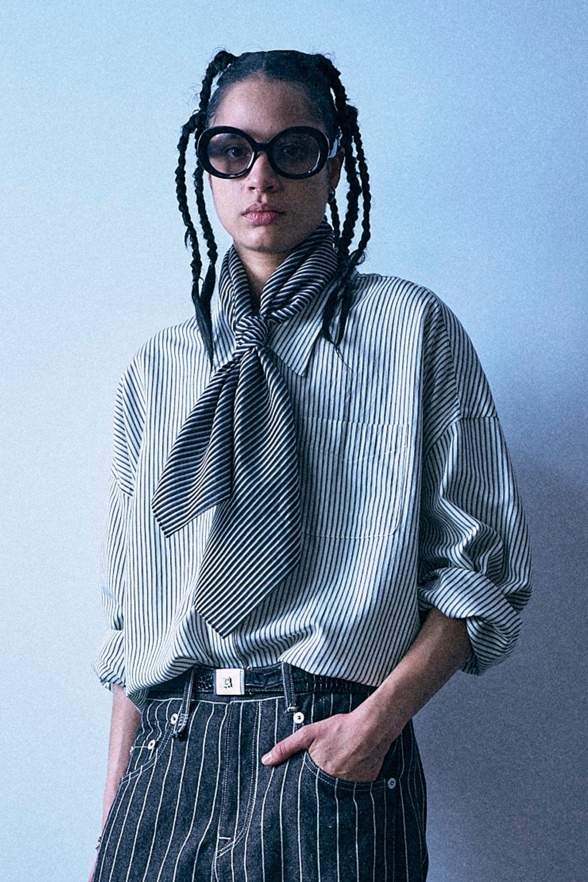 Folded Scarf - Black And White Stripe - R13