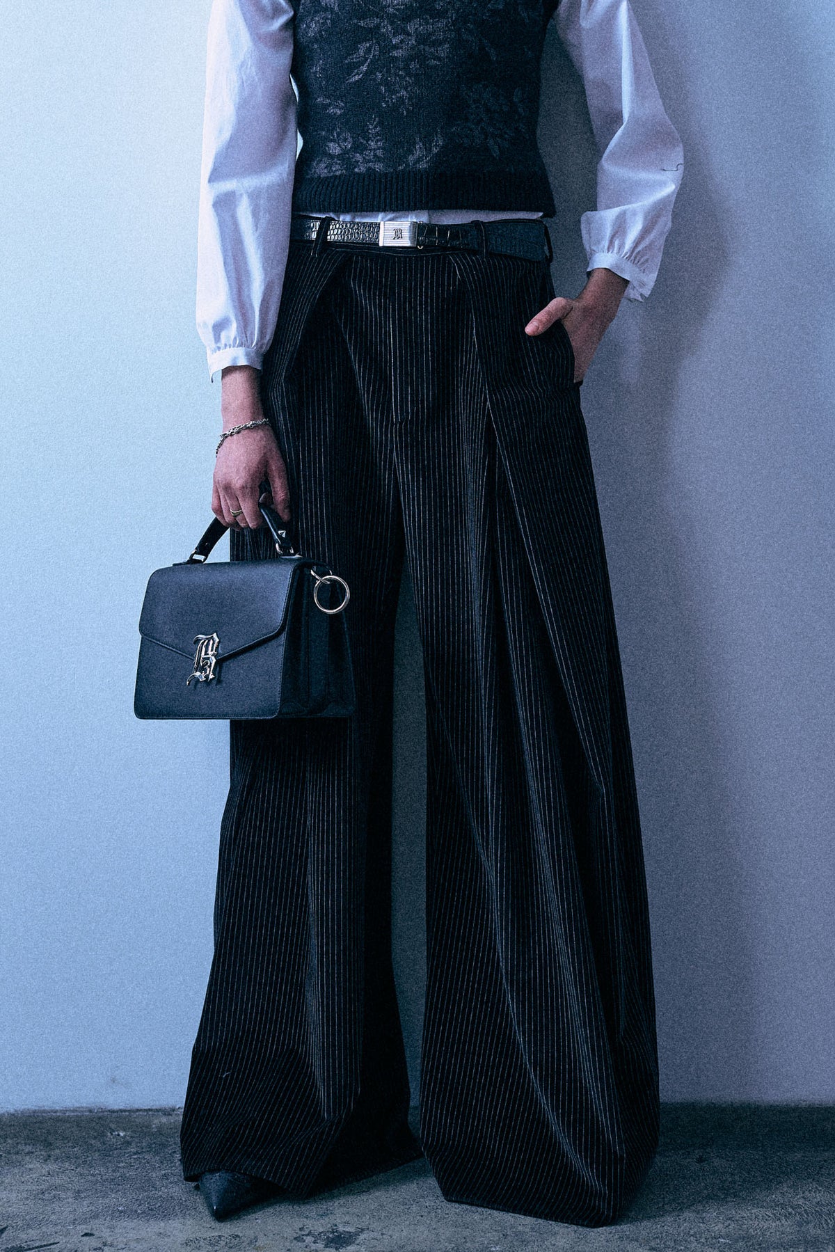 Foldover Trouser With Waist Extension - Black And White Stripe - R13