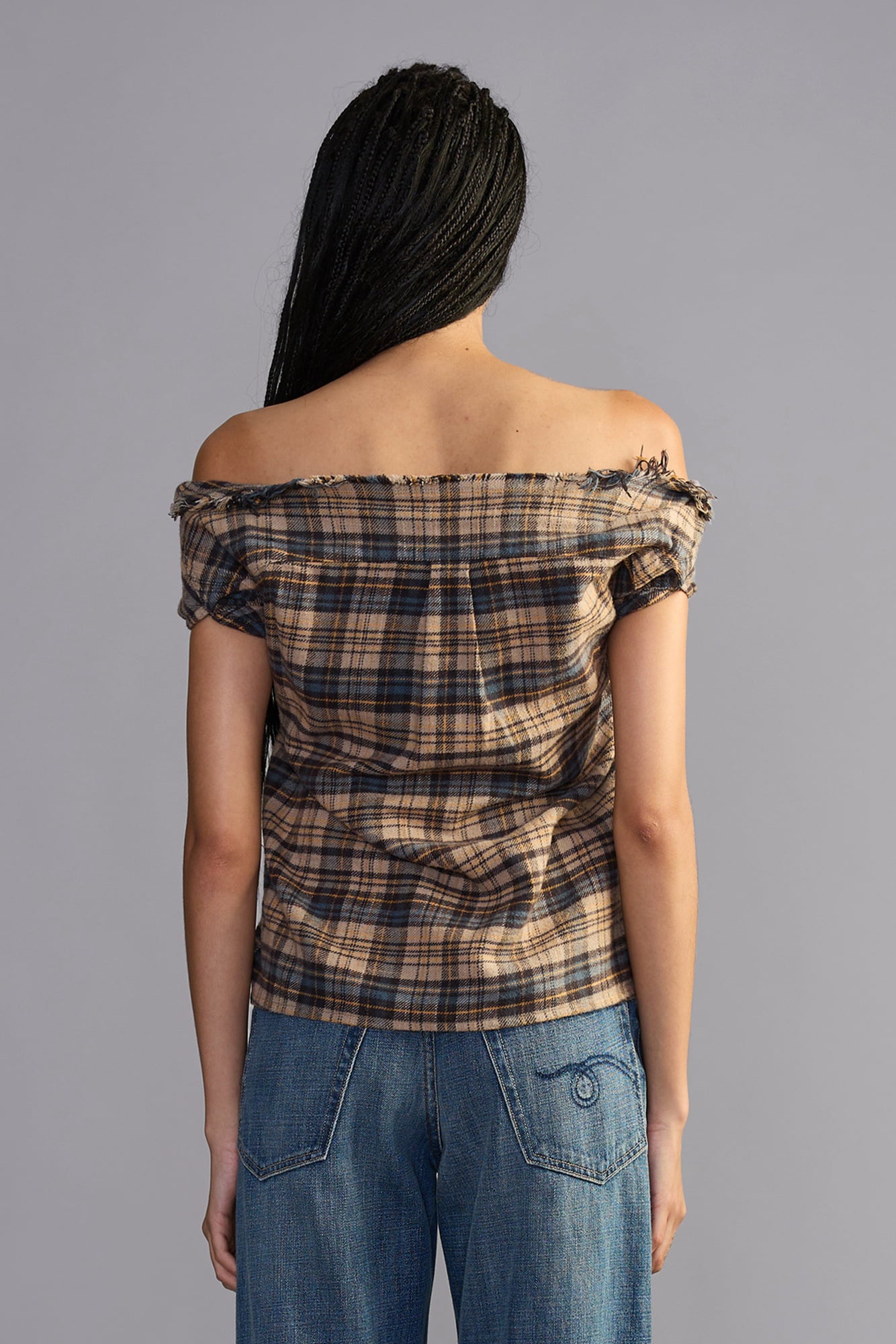 Front Tie Shirt - Light Blue Yellow Plaid - R13
