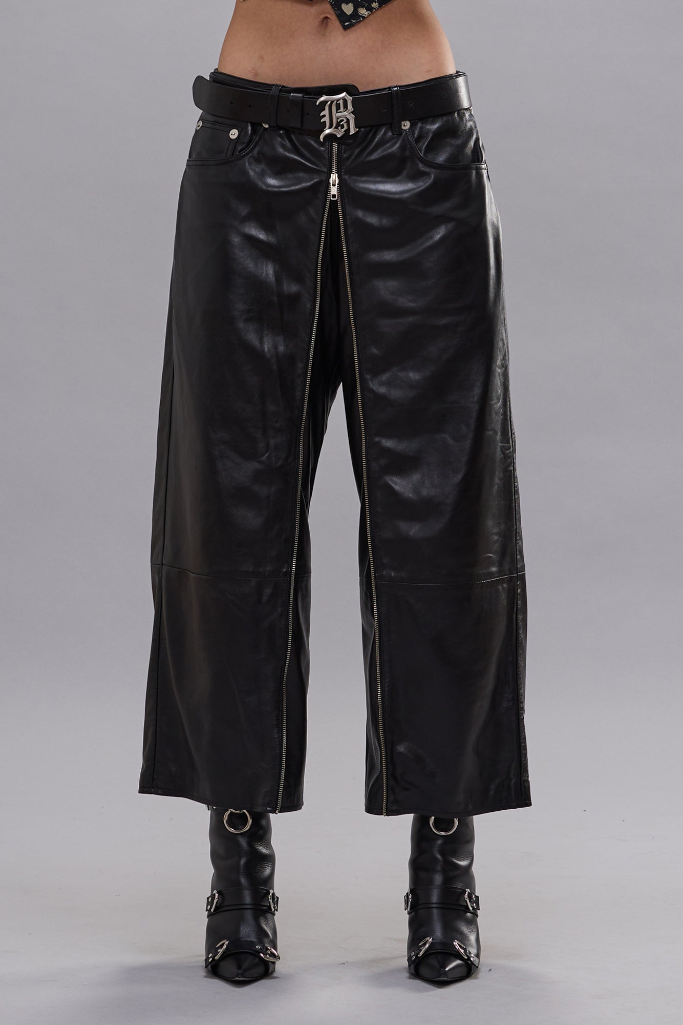 FRONT ZIP LEATHER PANT - BLACK - R13