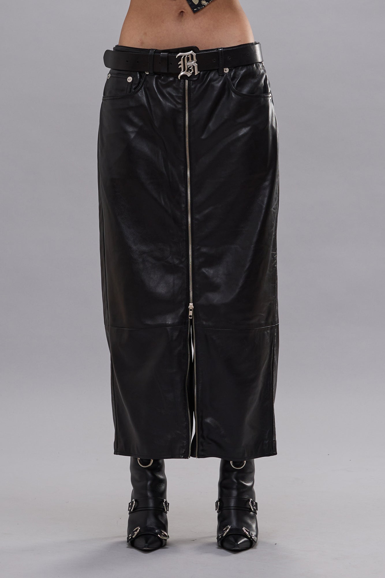 FRONT ZIP LEATHER PANT - BLACK - R13