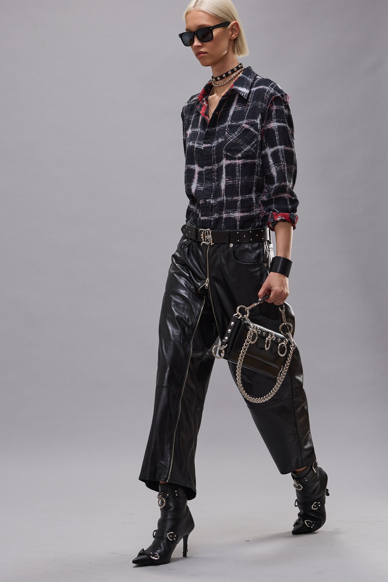 FRONT ZIP LEATHER PANT - BLACK - R13