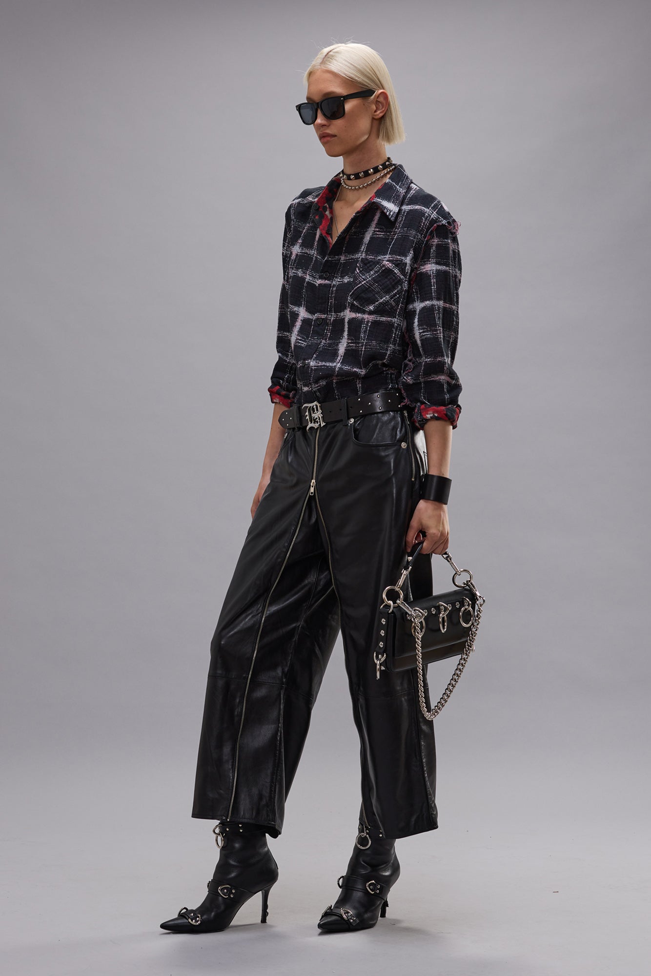 FRONT ZIP LEATHER PANT - BLACK - R13