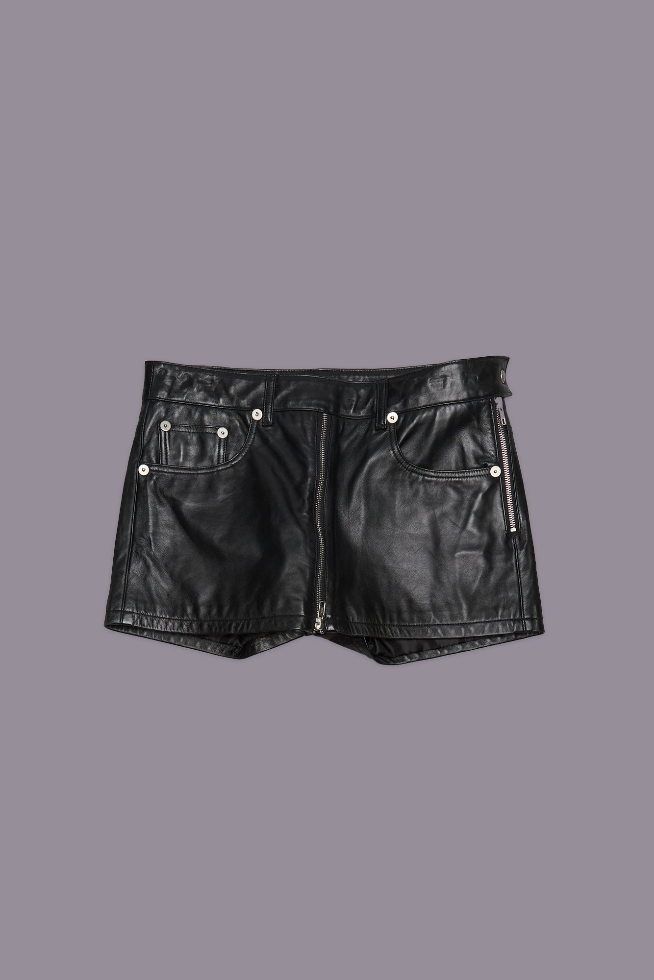 FRONT ZIP LEATHER SKORT - BLACK - R13