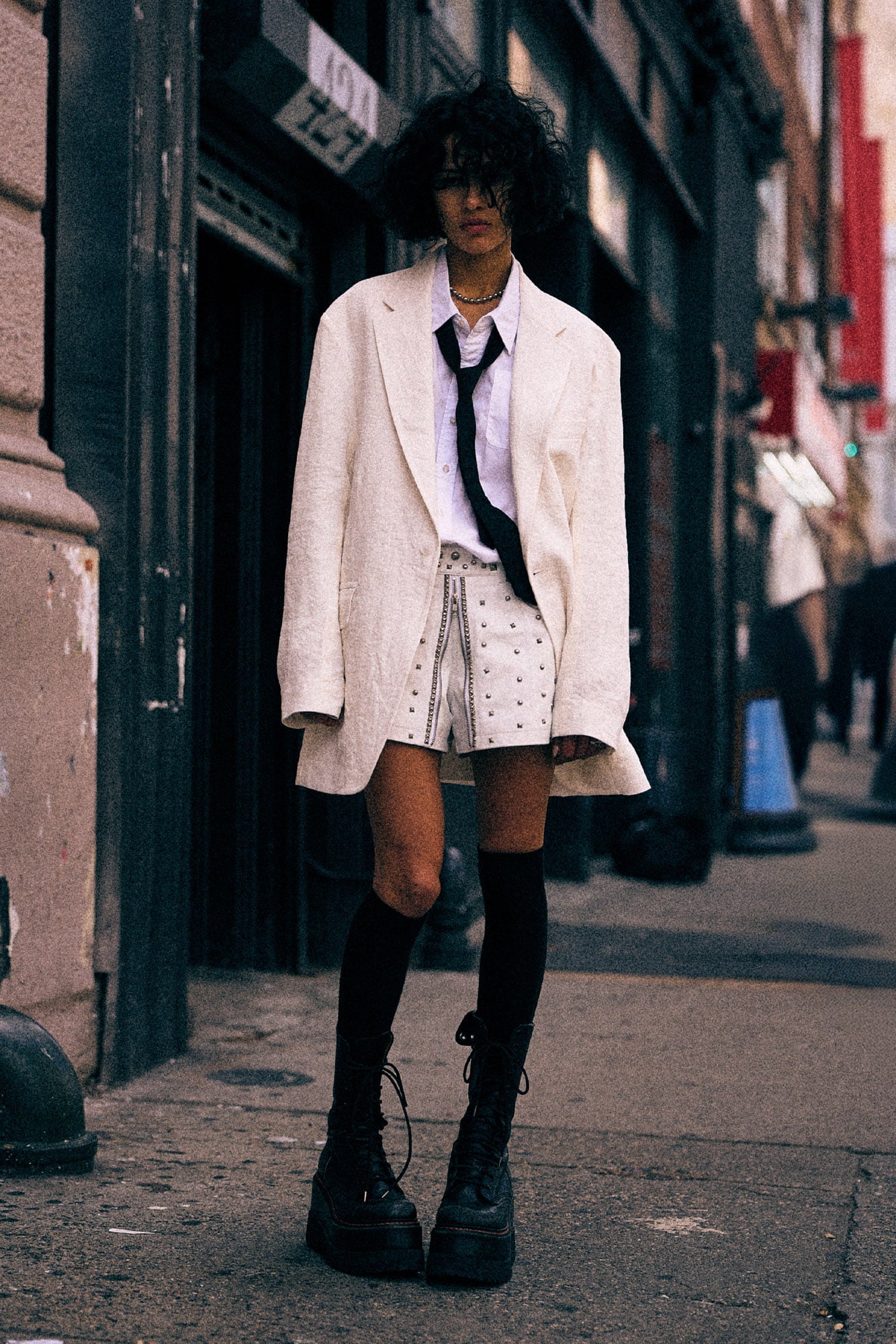 Front Zip Leather Skort With Studs - White Leather - R13