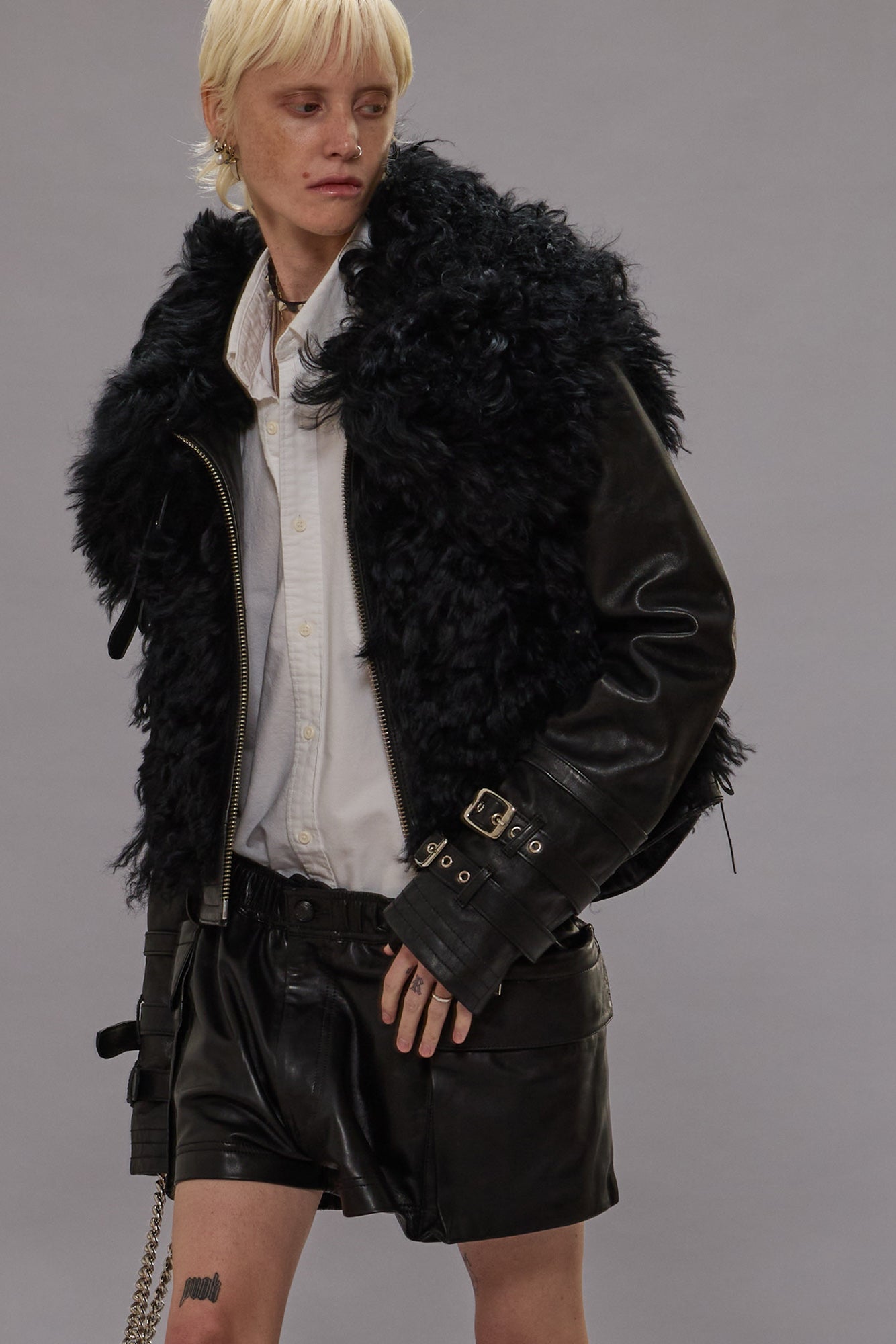 Leather R13 Shearling Coat R13 Cropped Shrunken Zip Up Bomber
